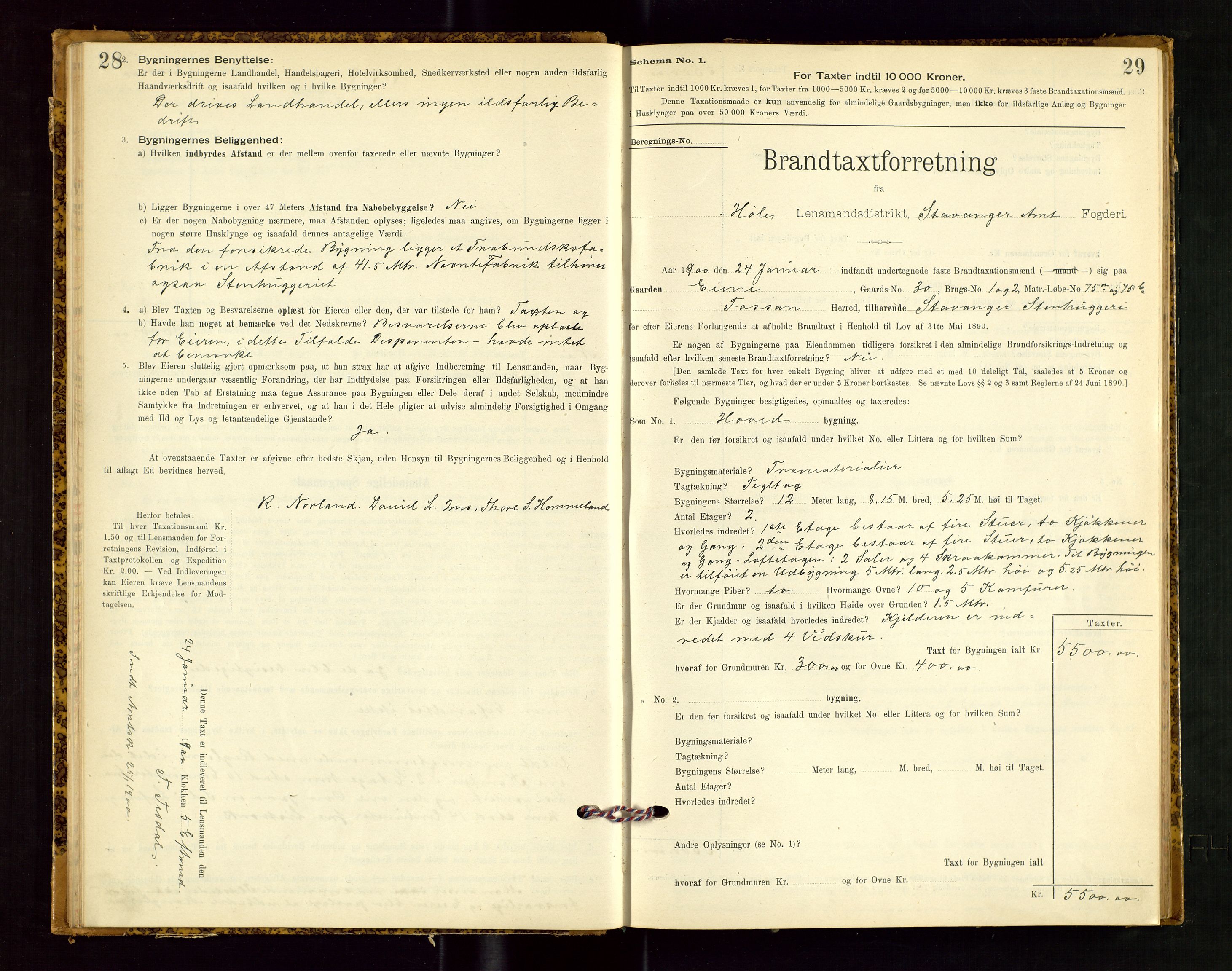 Høle og Forsand lensmannskontor, SAST/A-100127/Gob/L0001: "Brandtaxtprotokol" - skjematakst, 1897-1940, s. 28-29
