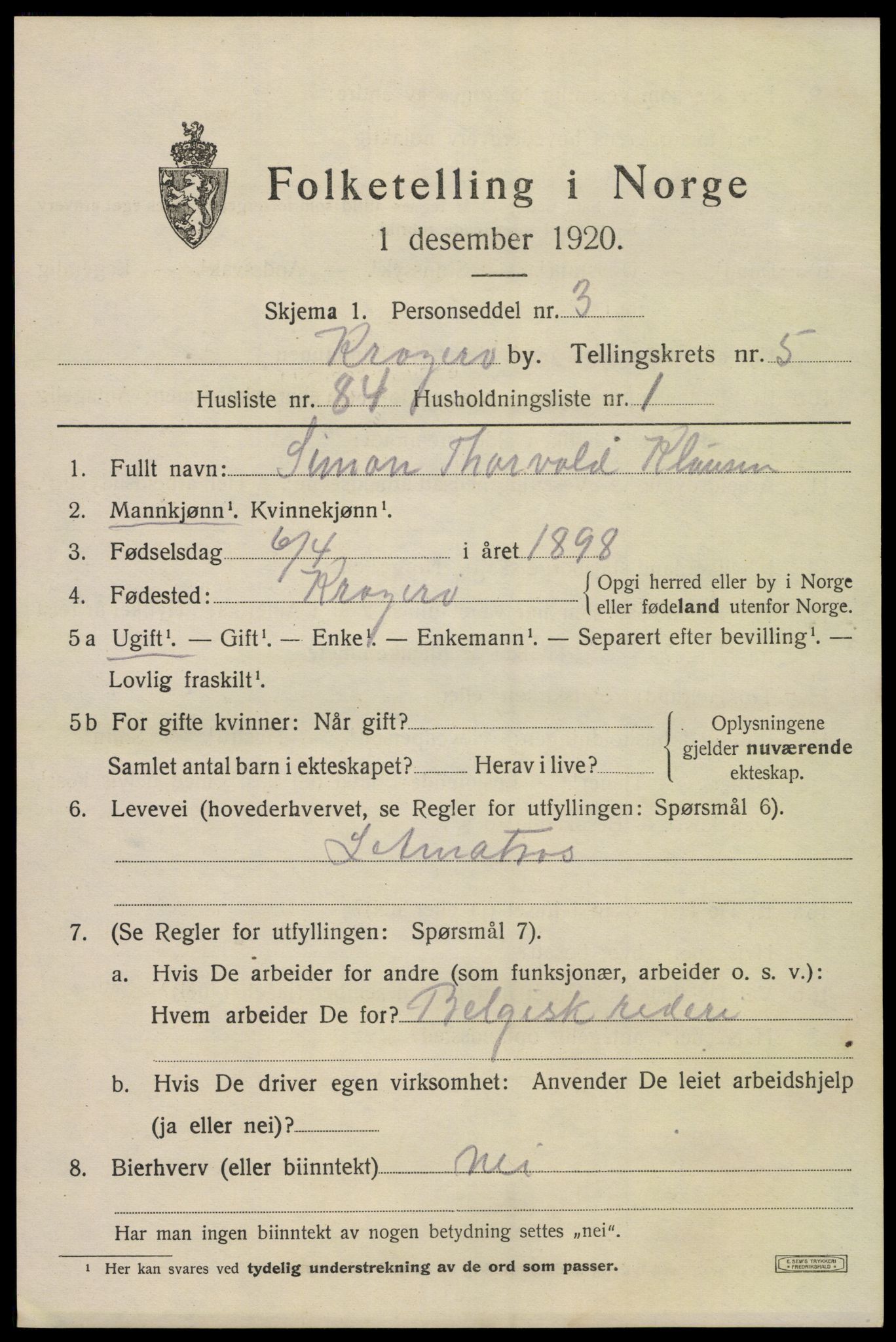 SAKO, Folketelling 1920 for 0801 Kragerø kjøpstad, 1920, s. 9031