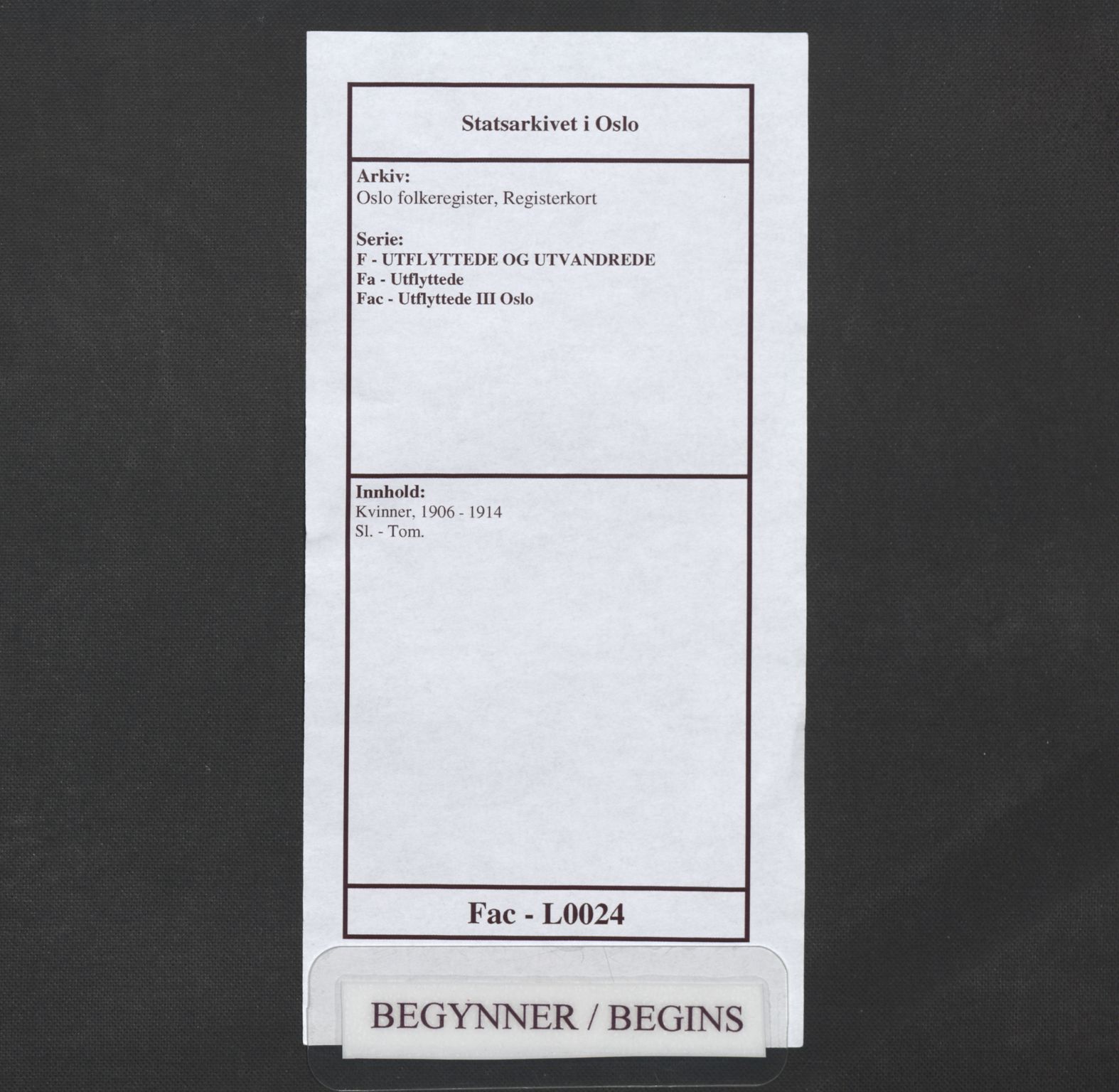 Oslo folkeregister, Registerkort, SAO/A-11715/F/Fa/Fac/L0024: Kvinner, 1906-1914