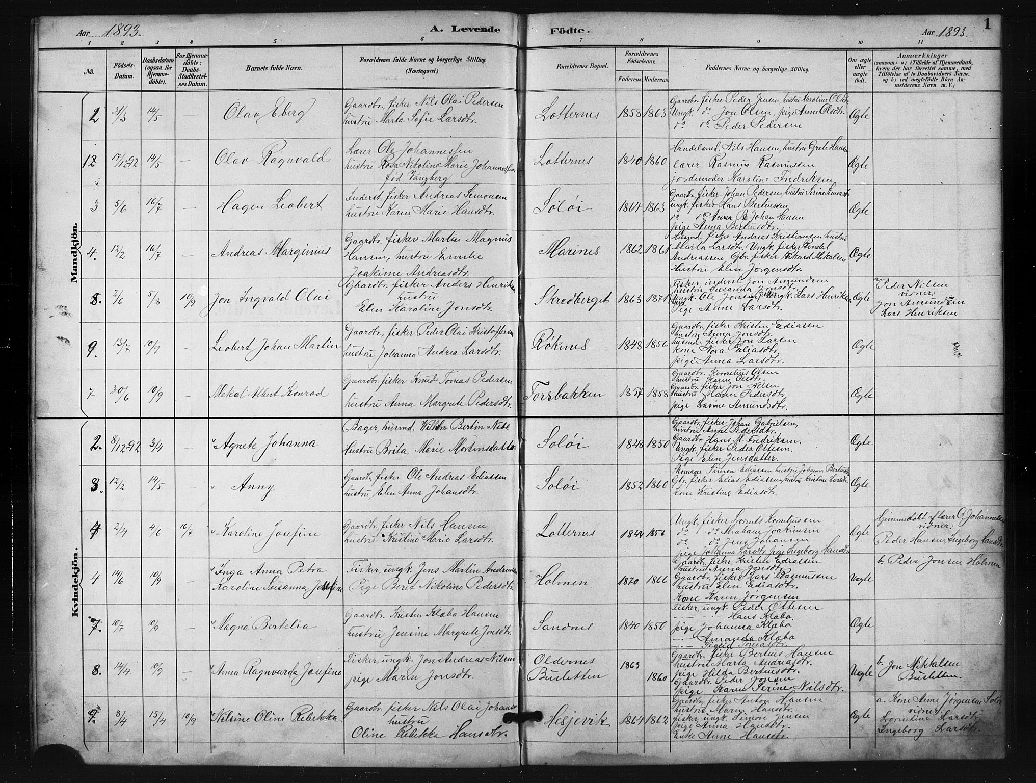 Salangen sokneprestembete, AV/SATØ-S-1324/H/Hb/L0001klokker: Klokkerbok nr. 1, 1893-1910, s. 1