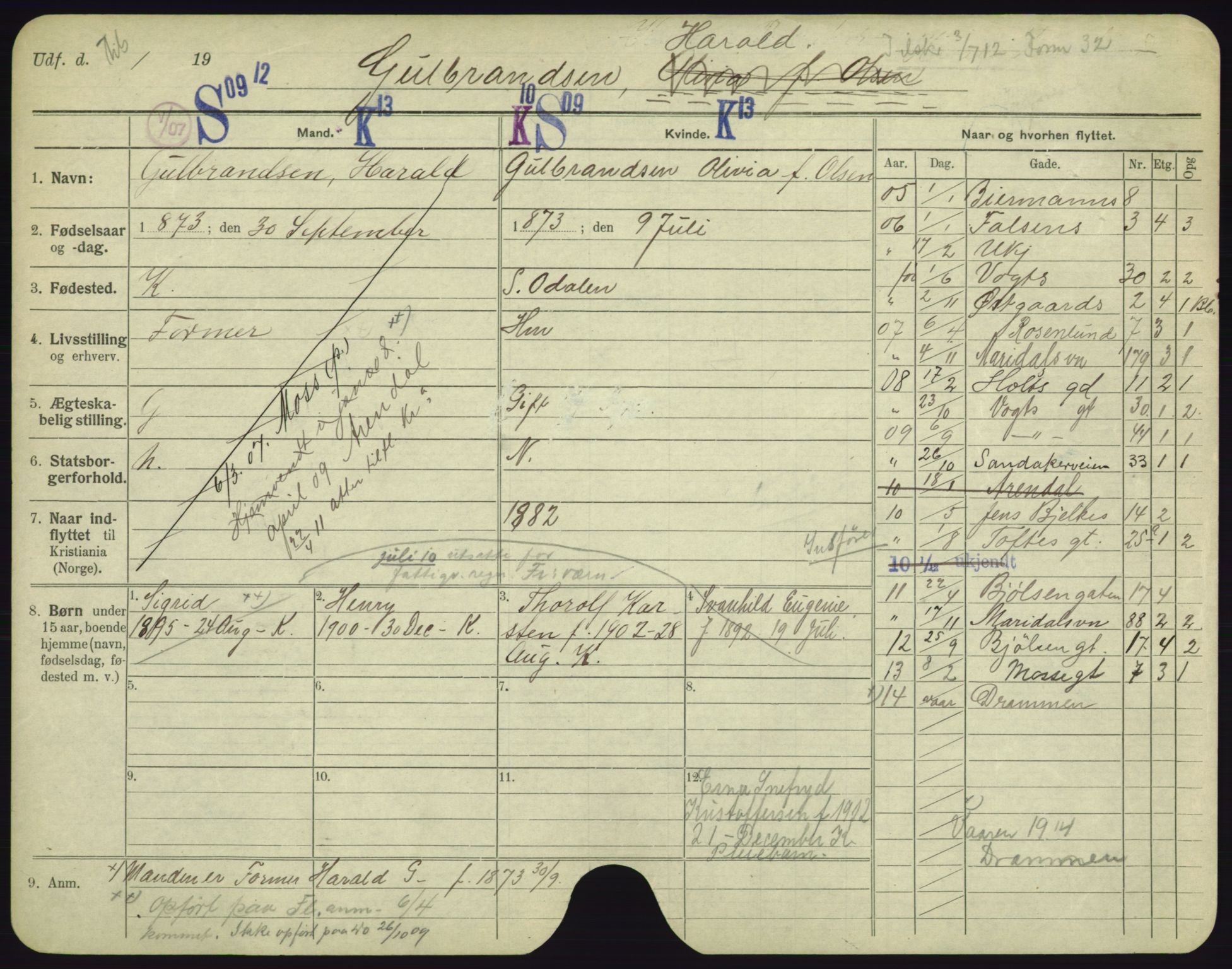 Oslo folkeregister, Registerkort, AV/SAO-A-11715/F/Fa/Fac/L0003: Menn, 1906-1914, s. 727a