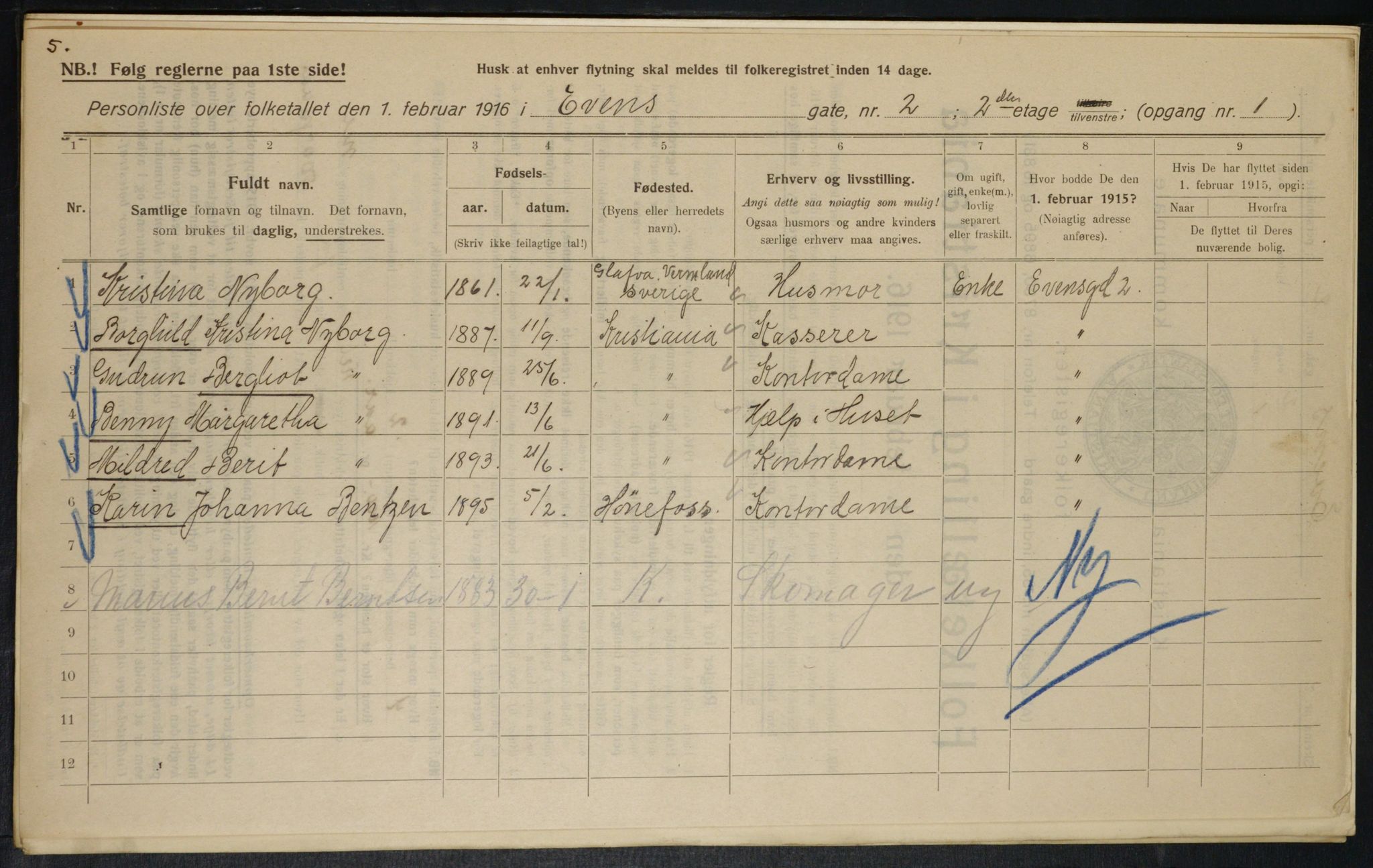 OBA, Kommunal folketelling 1.2.1916 for Kristiania, 1916, s. 23250