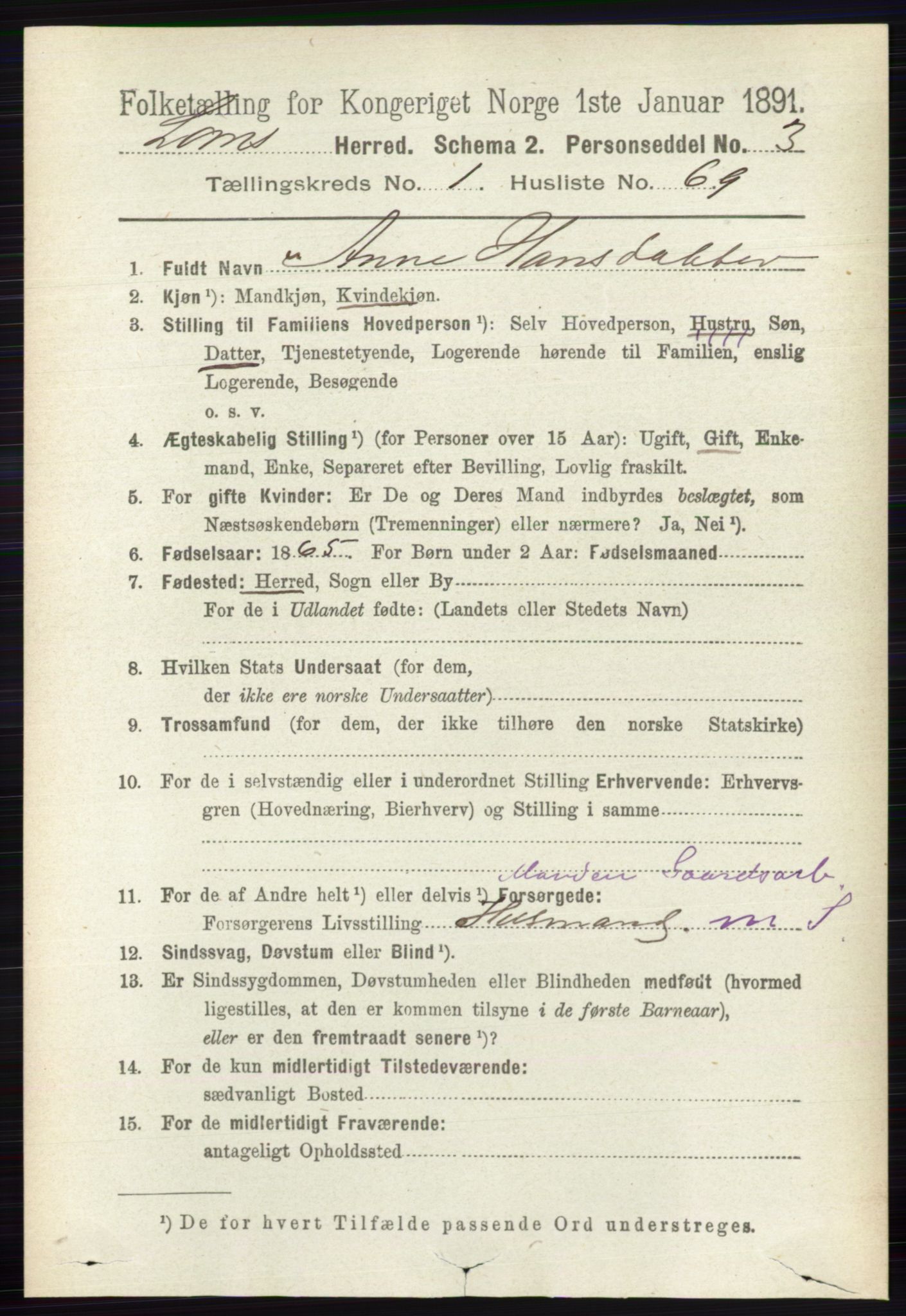 RA, Folketelling 1891 for 0514 Lom herred, 1891, s. 548