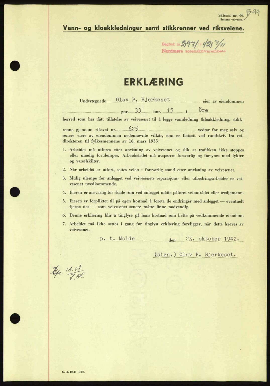 Nordmøre sorenskriveri, SAT/A-4132/1/2/2Ca: Pantebok nr. B90, 1942-1943, Dagboknr: 2971/1942