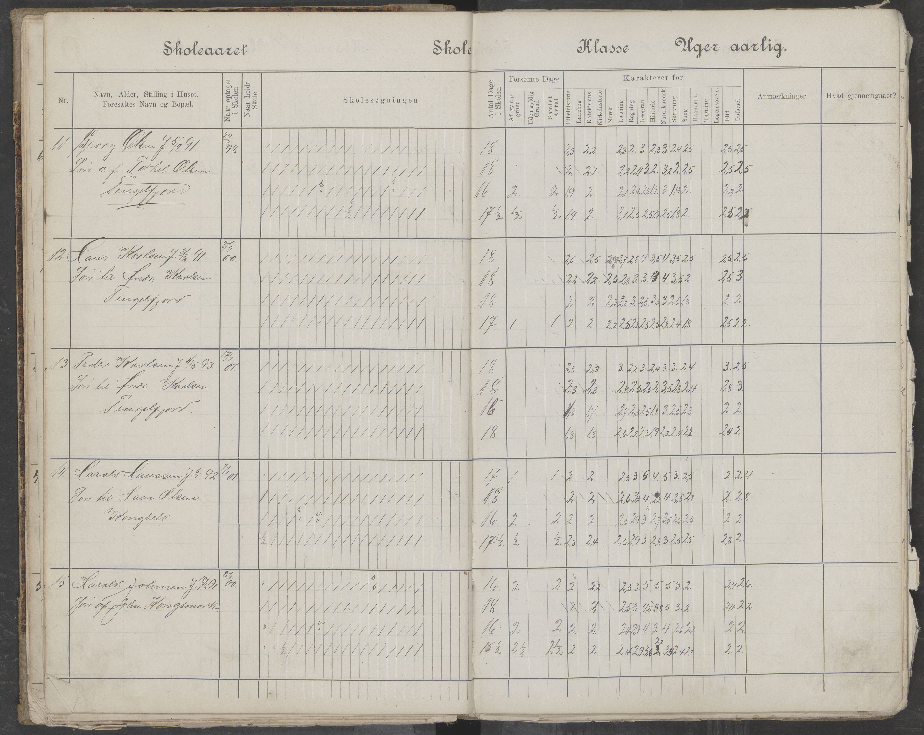 Hadsel kommune. Tengelfjord skolekrets, AIN/K-18660.510.04/G/L0001: Skoleprotokoll for Tengelfjord skole, 1899-1908