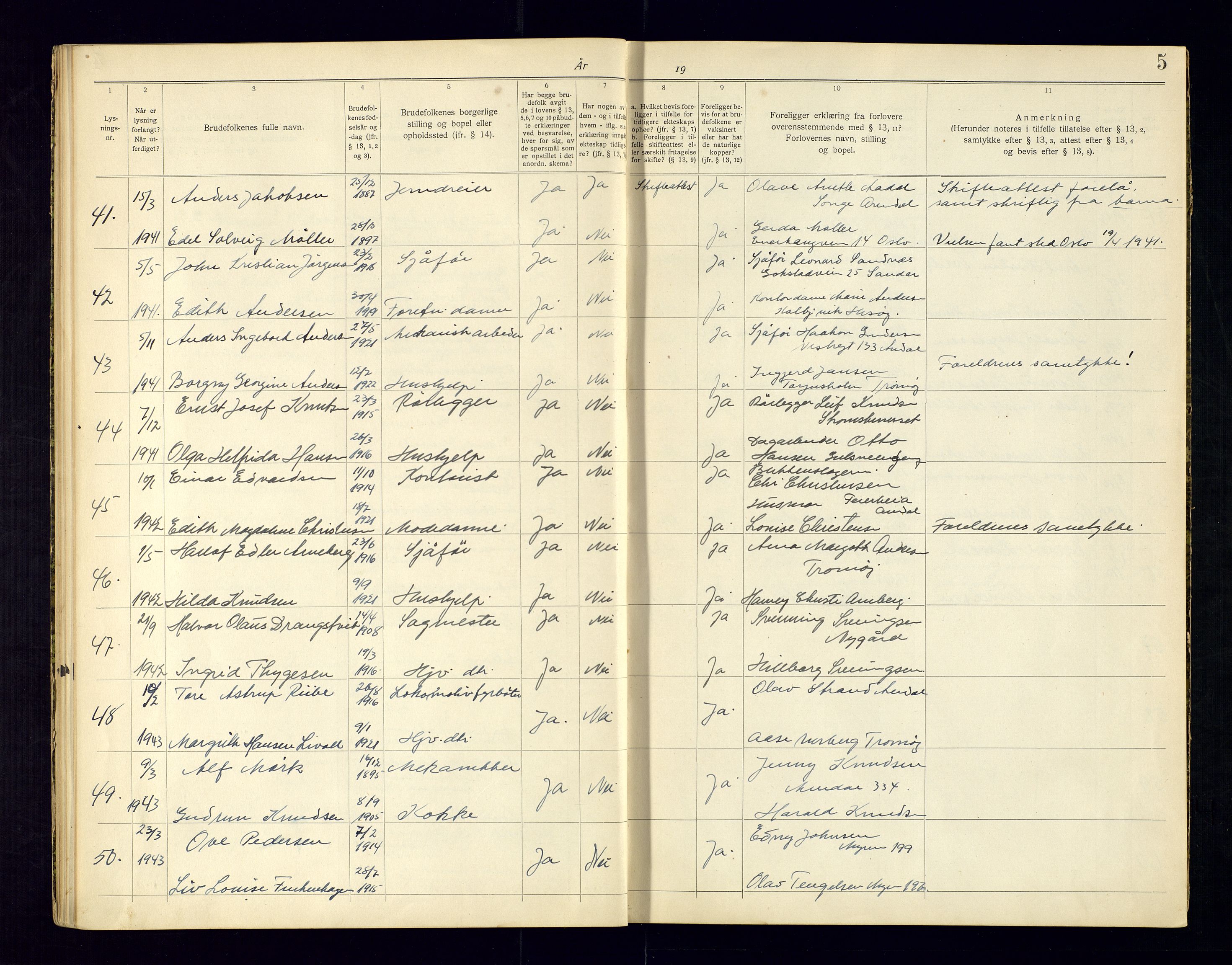Metodistmenigheten, Arendal, AV/SAK-1292-0011/F/Fc/L0001/0001: Vigselsbok (dissentere) nr. 1.1, 1920-1969, s. 5