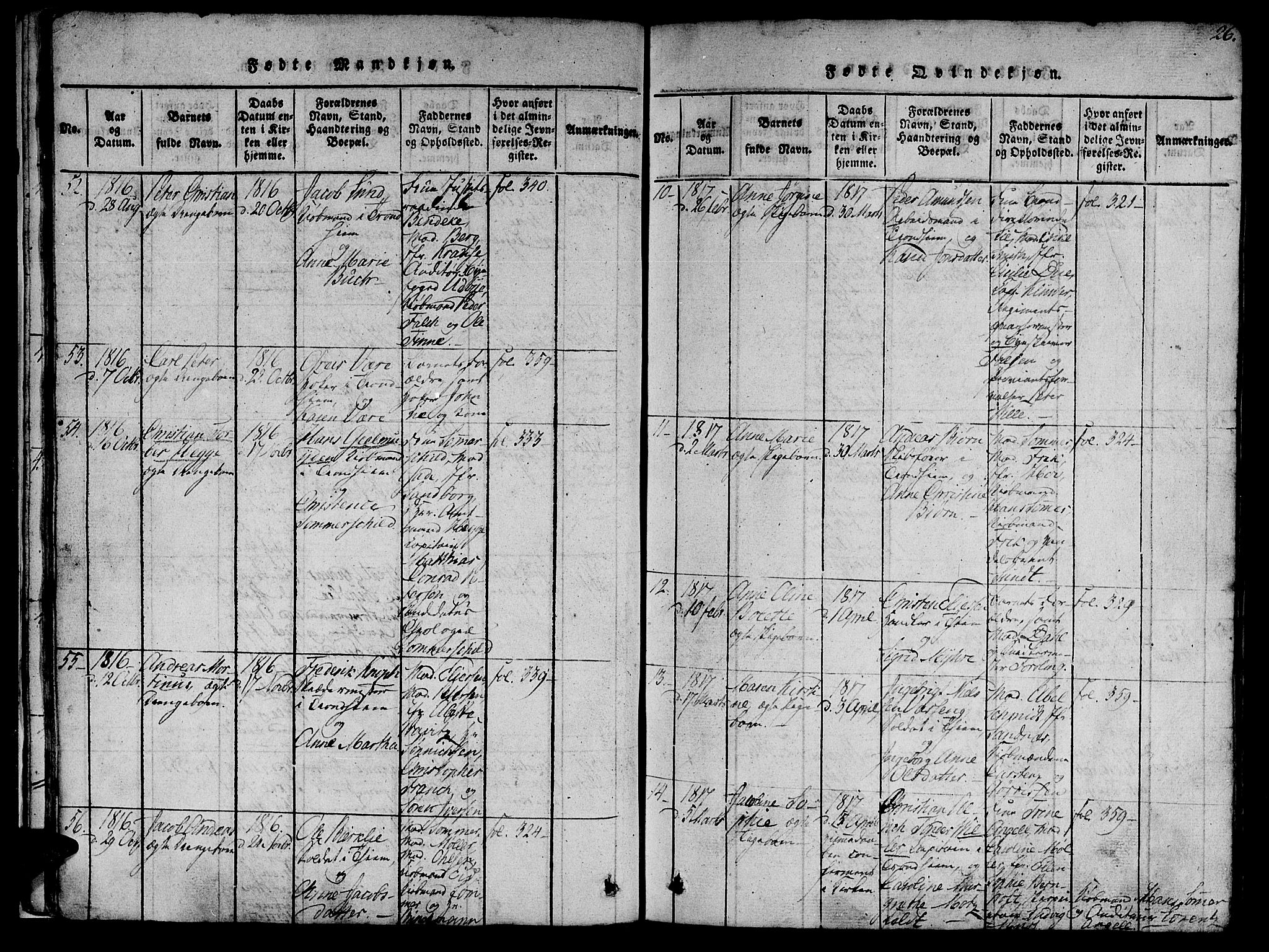 Ministerialprotokoller, klokkerbøker og fødselsregistre - Sør-Trøndelag, AV/SAT-A-1456/602/L0135: Klokkerbok nr. 602C03, 1815-1832, s. 26