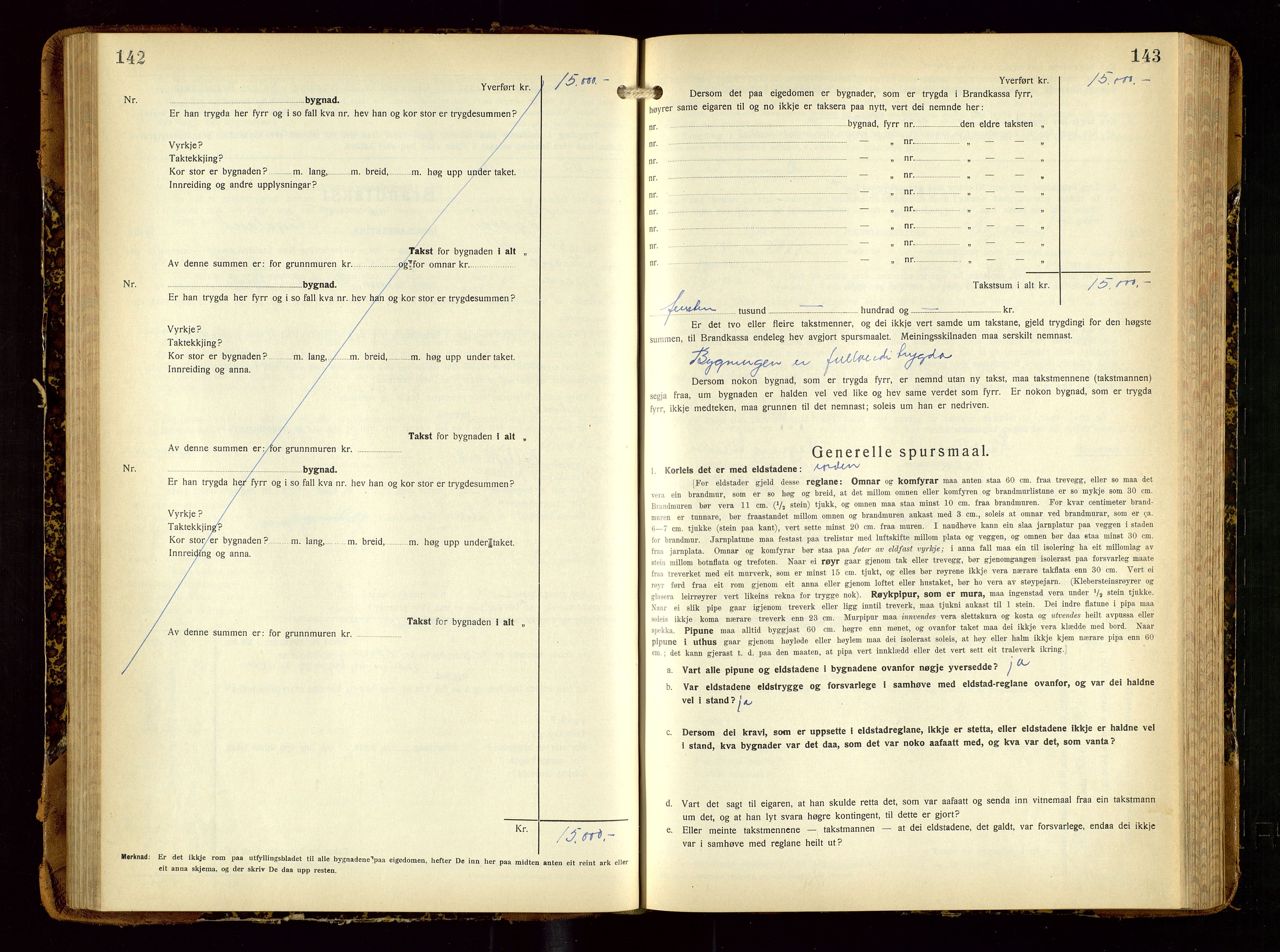 Tysvær lensmannskontor, AV/SAST-A-100192/Gob/L0003: "Brandtakstbok for Tysvær lensmannskrins", 1932-1955, s. 142-143