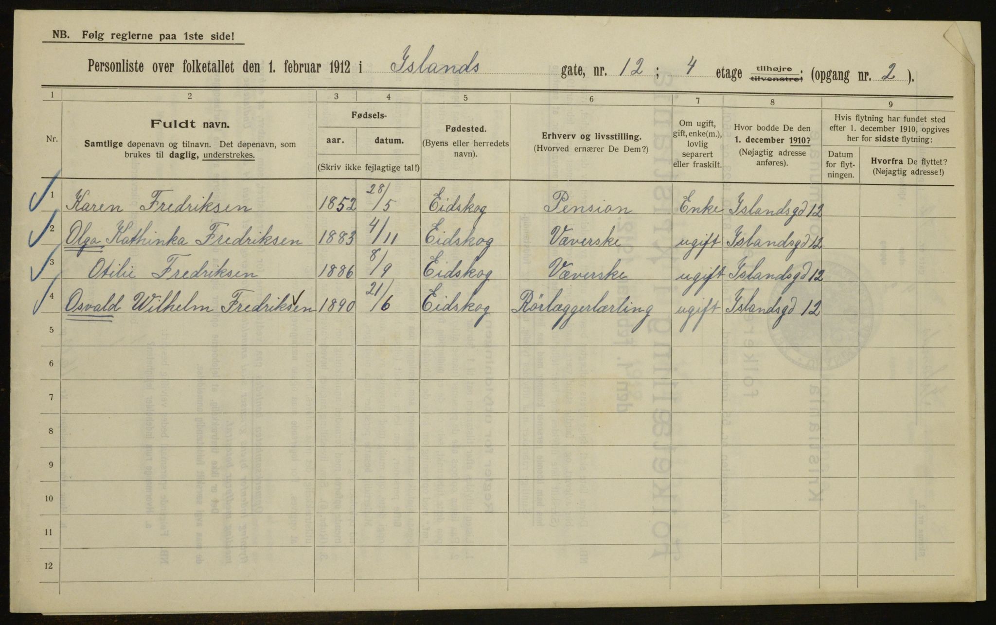 OBA, Kommunal folketelling 1.2.1912 for Kristiania, 1912, s. 45082