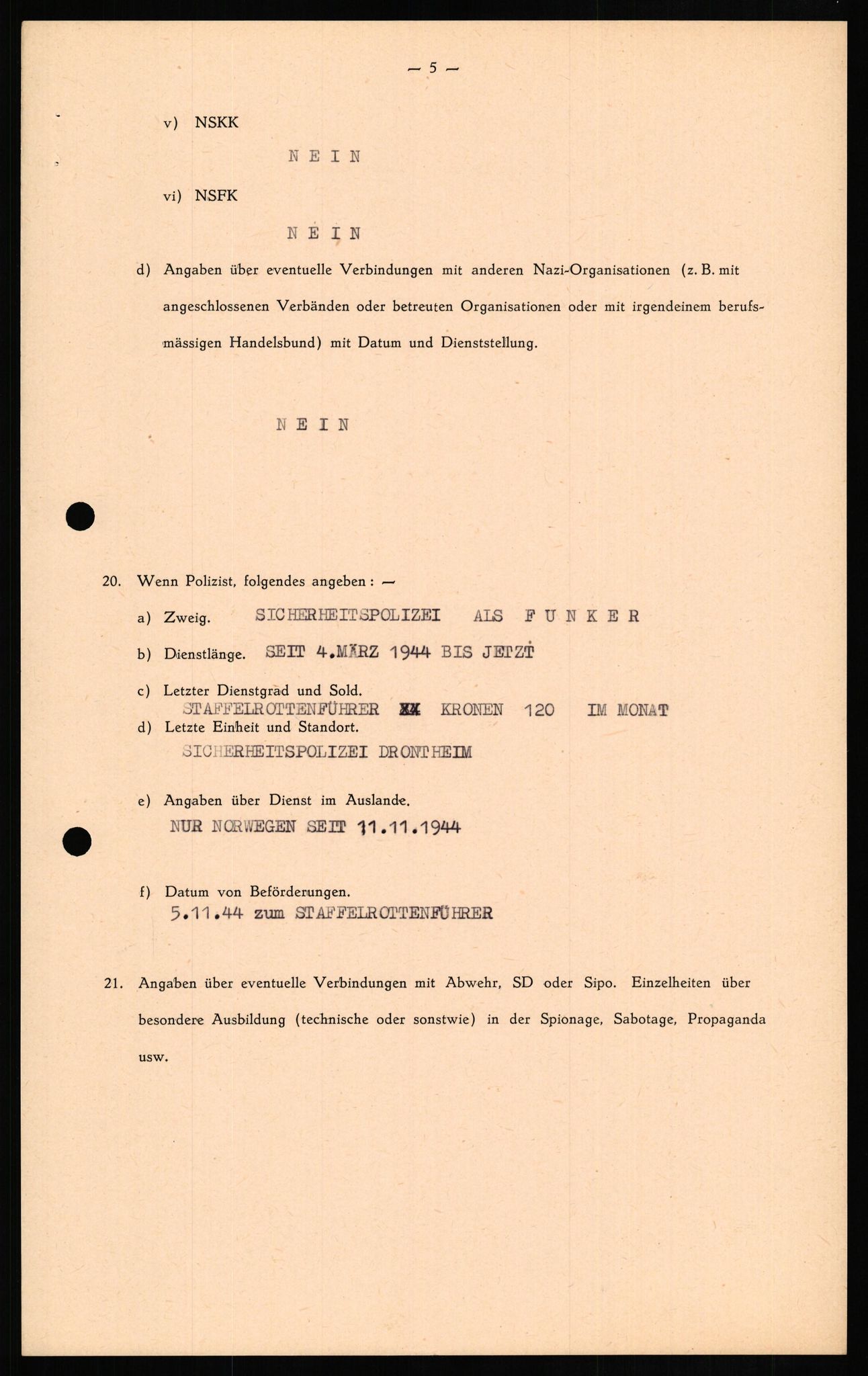 Forsvaret, Forsvarets overkommando II, RA/RAFA-3915/D/Db/L0014: CI Questionaires. Tyske okkupasjonsstyrker i Norge. Tyskere., 1945-1946, s. 511