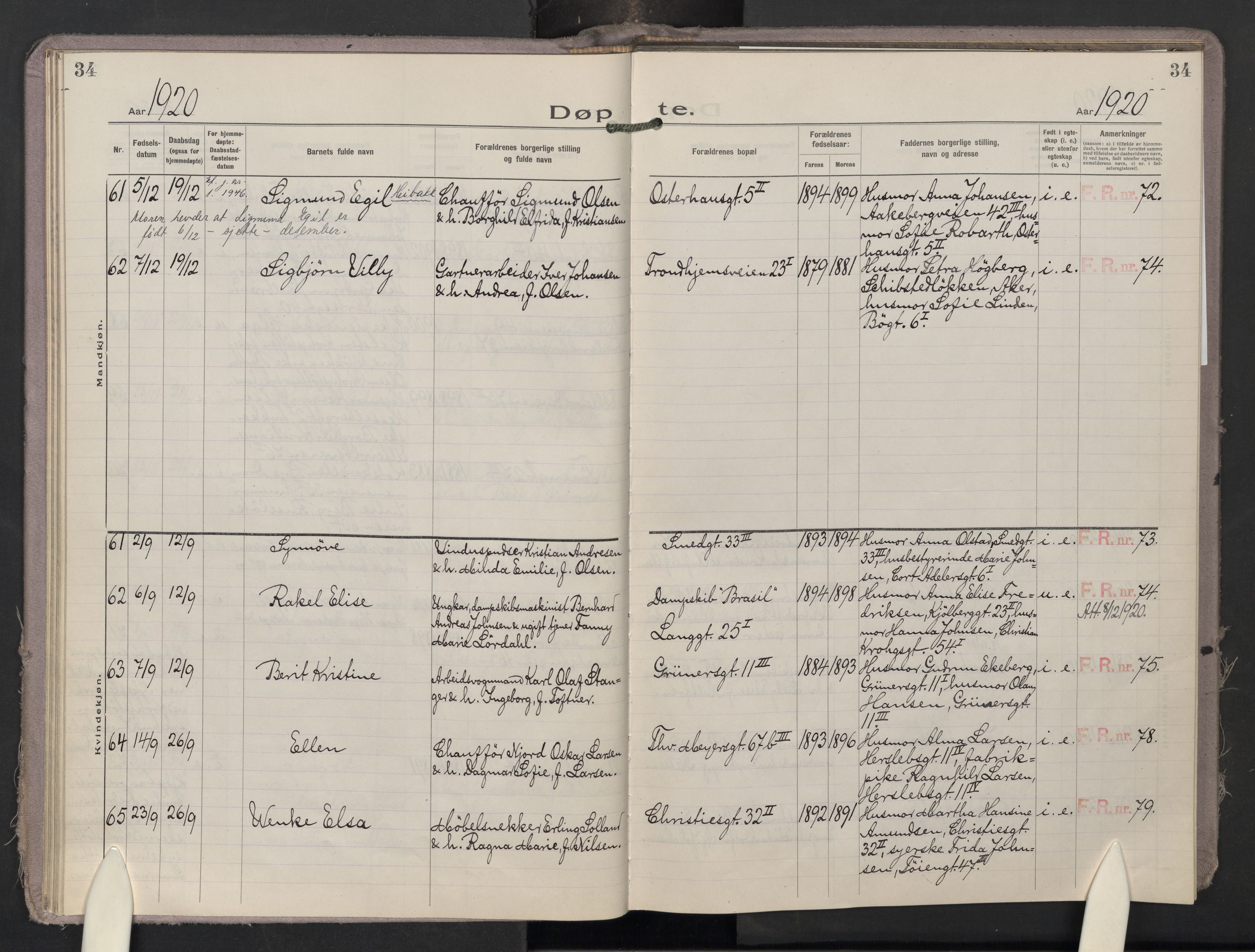 Krohgstøtten sykehusprest Kirkebøker, AV/SAO-A-10854/F/Fa/L0005: Ministerialbok nr. 5, 1918-1959, s. 34