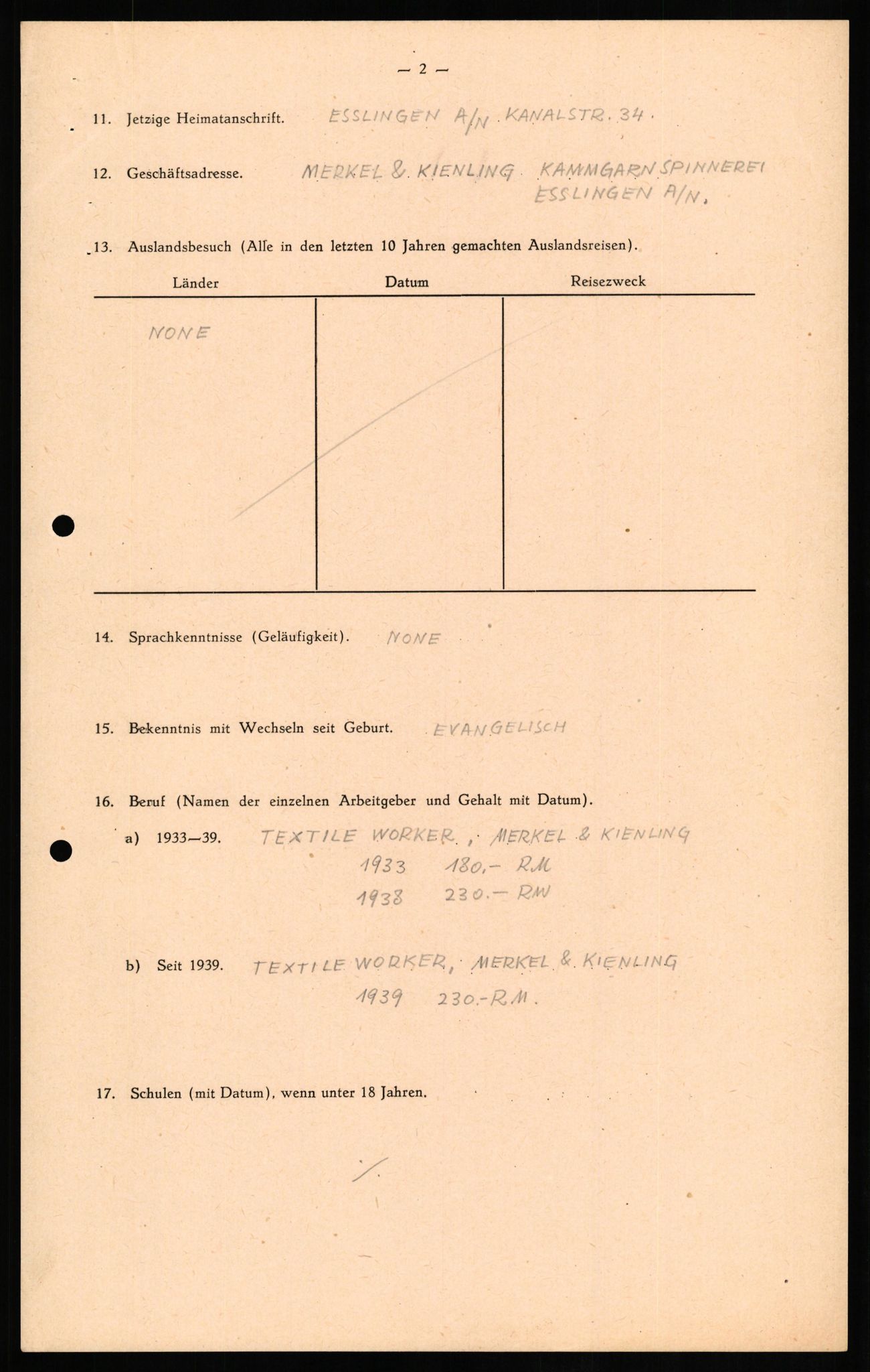 Forsvaret, Forsvarets overkommando II, AV/RA-RAFA-3915/D/Db/L0016: CI Questionaires. Tyske okkupasjonsstyrker i Norge. Tyskere., 1945-1946, s. 306