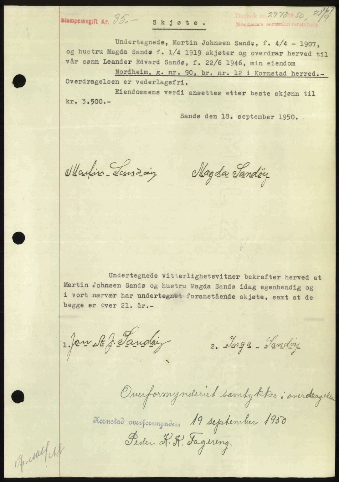 Nordmøre sorenskriveri, SAT/A-4132/1/2/2Ca: Pantebok nr. A116, 1950-1950, Dagboknr: 2973/1950