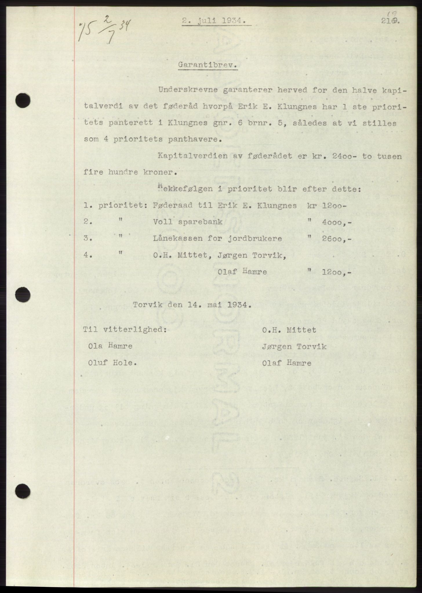 Romsdal sorenskriveri, AV/SAT-A-4149/1/2/2C/L0065: Pantebok nr. 59, 1934-1934, Tingl.dato: 02.07.1934