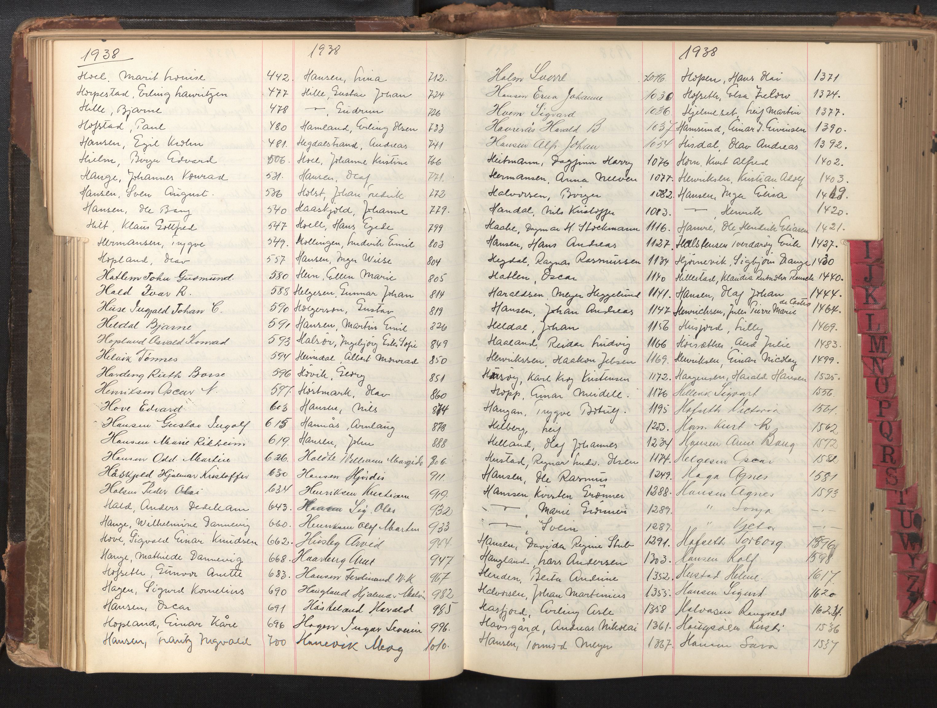 Bergen politikammer / politidistrikt, AV/SAB-A-60401/L/La/Laa/L0001: Register til passprotokoll, 1932-1947