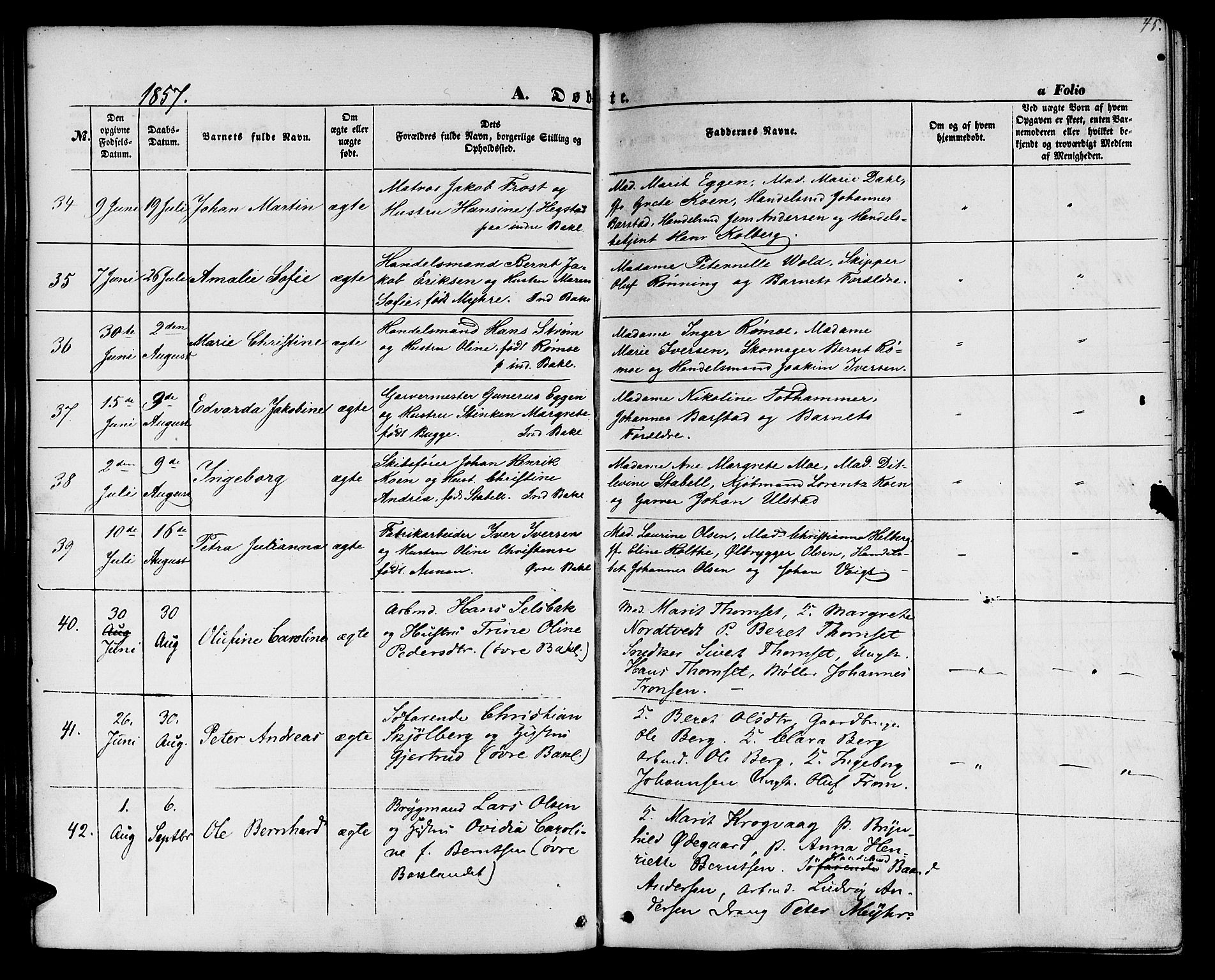 Ministerialprotokoller, klokkerbøker og fødselsregistre - Sør-Trøndelag, SAT/A-1456/604/L0184: Ministerialbok nr. 604A05, 1851-1860, s. 45