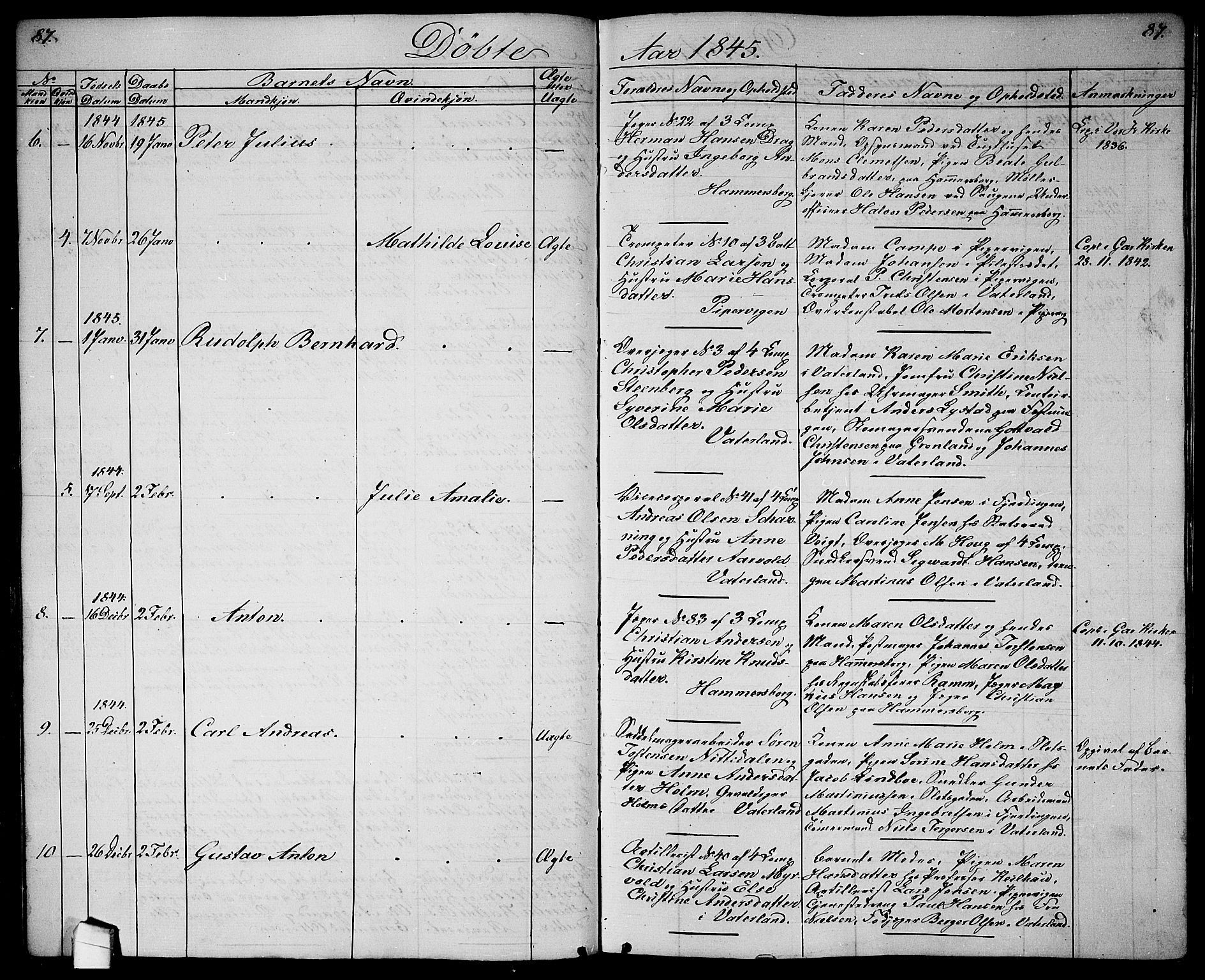 Garnisonsmenigheten Kirkebøker, SAO/A-10846/G/Ga/L0005: Klokkerbok nr. 5, 1841-1860, s. 87
