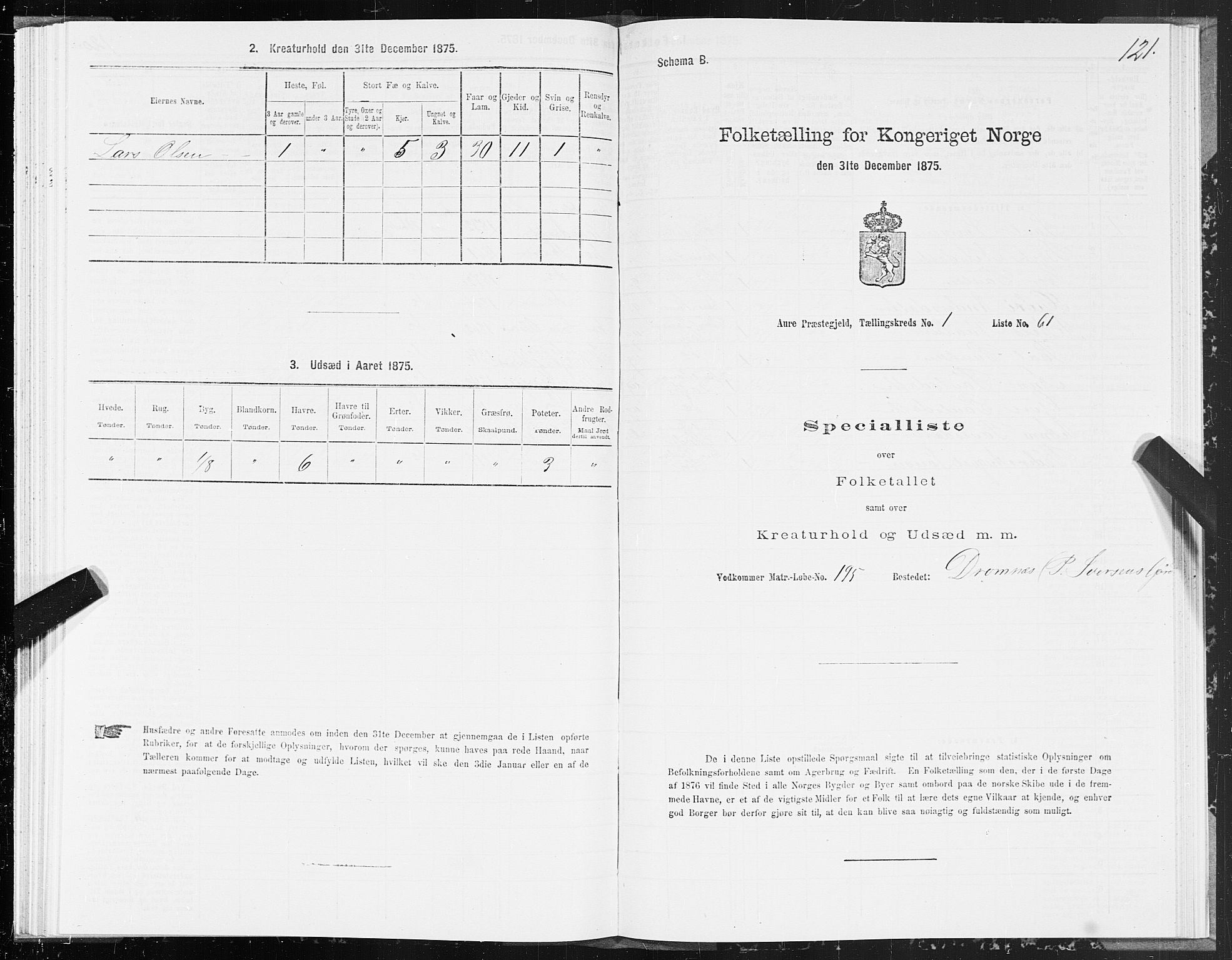 SAT, Folketelling 1875 for 1569P Aure prestegjeld, 1875, s. 1121