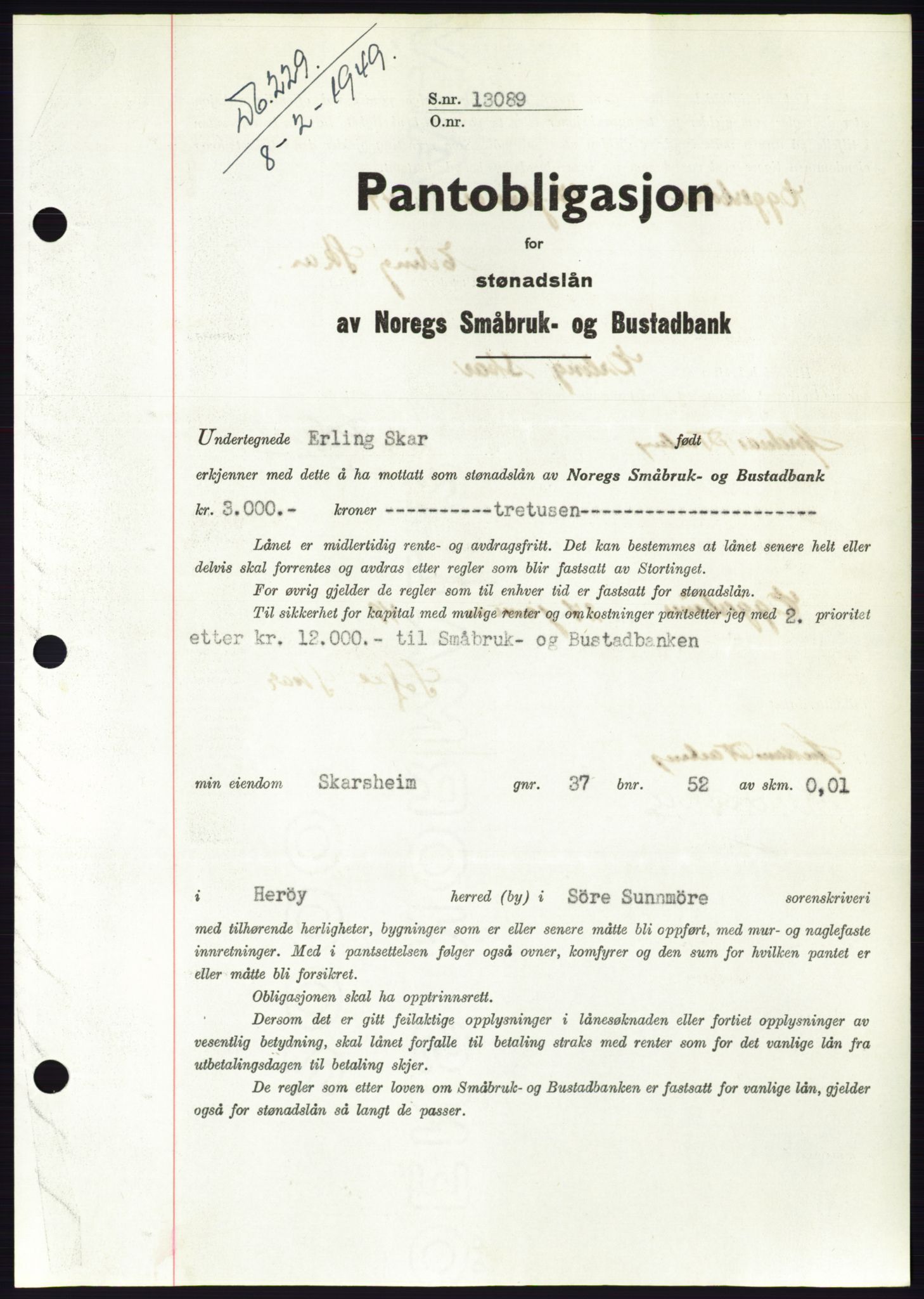 Søre Sunnmøre sorenskriveri, SAT/A-4122/1/2/2C/L0116: Pantebok nr. 4B, 1948-1949, Dagboknr: 229/1949