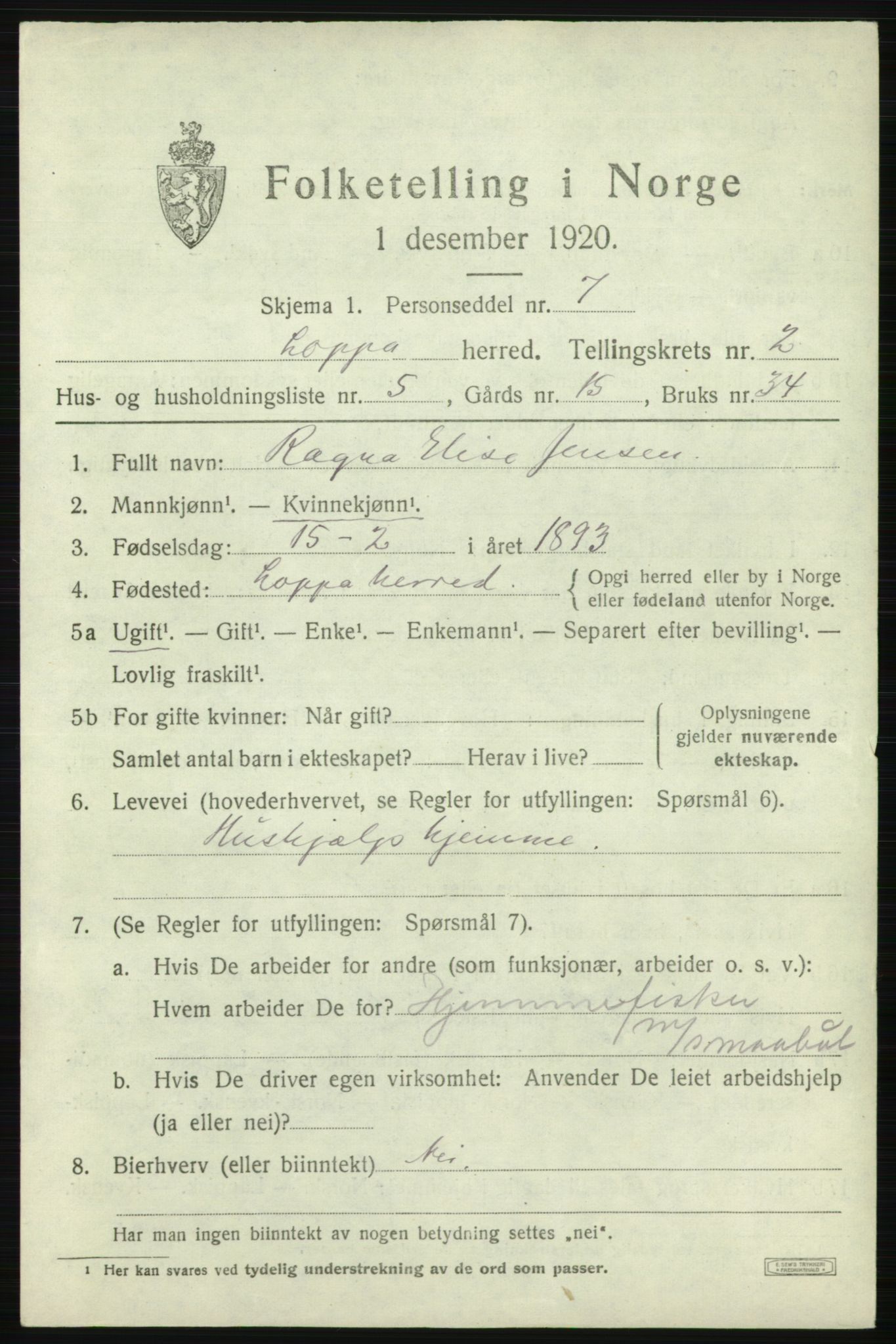 SATØ, Folketelling 1920 for 2014 Loppa herred, 1920, s. 868