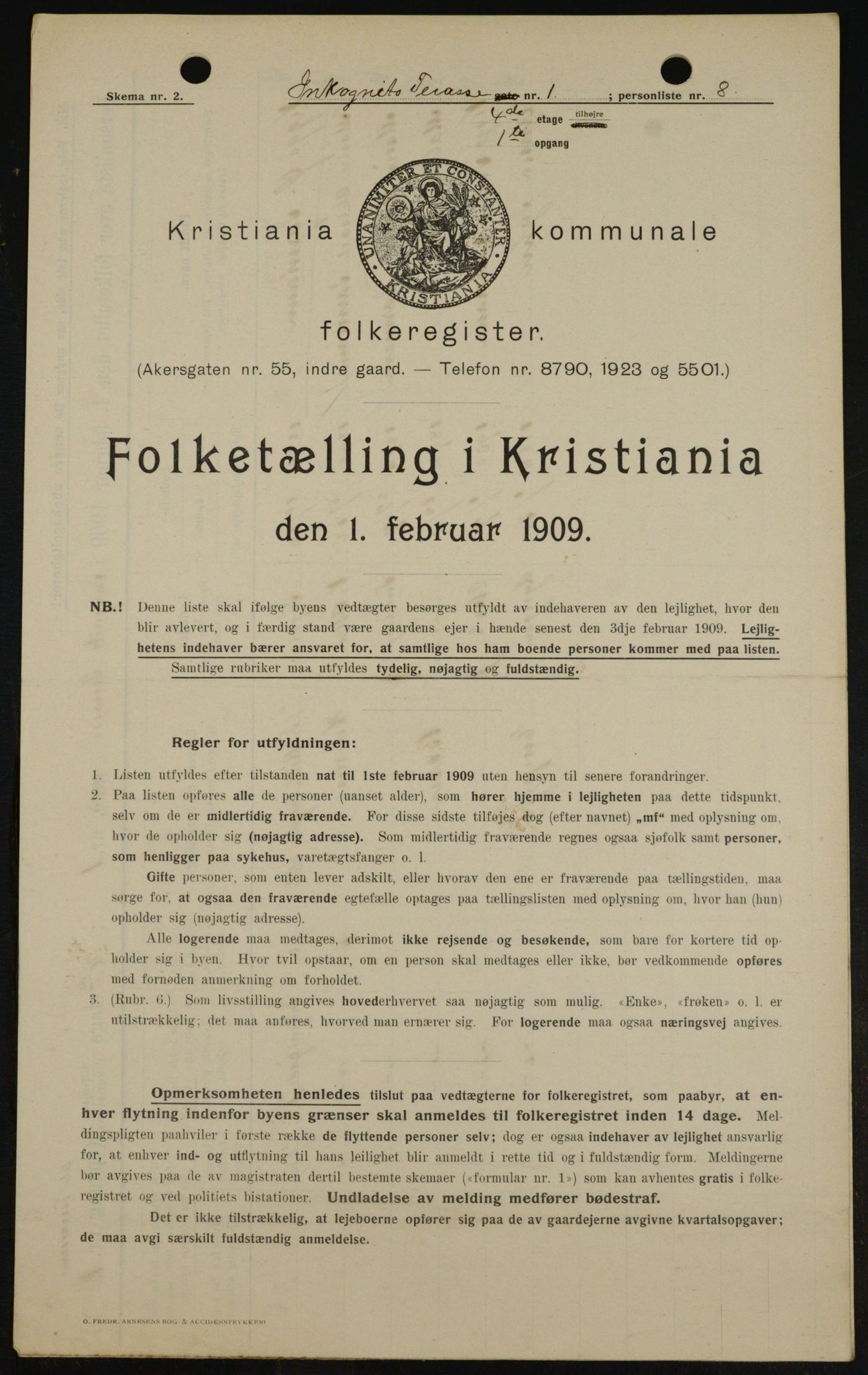 OBA, Kommunal folketelling 1.2.1909 for Kristiania kjøpstad, 1909, s. 40533