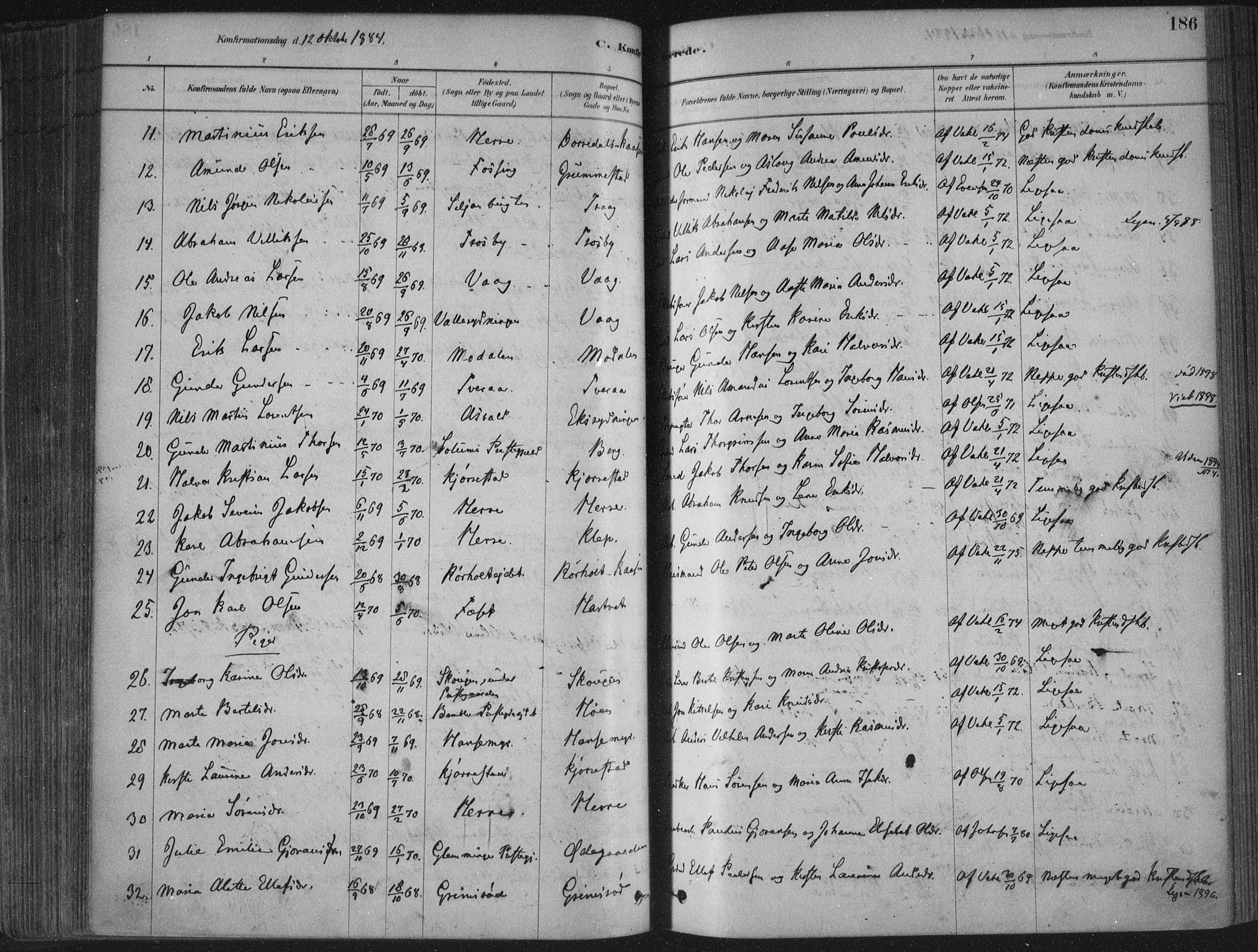 Bamble kirkebøker, AV/SAKO-A-253/F/Fa/L0007: Ministerialbok nr. I 7, 1878-1888, s. 186