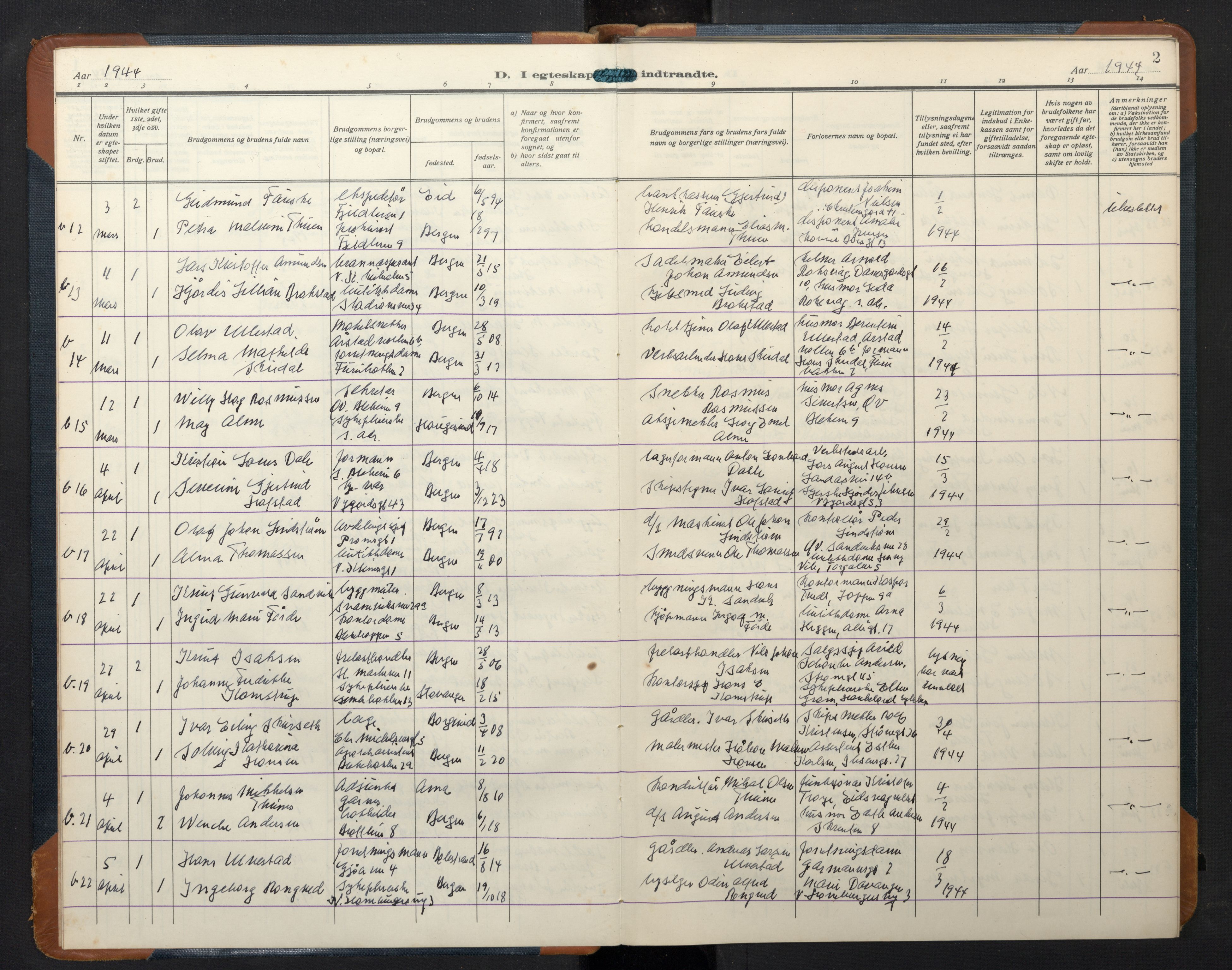 Korskirken sokneprestembete, AV/SAB-A-76101/H/Hab: Klokkerbok nr. D 6, 1944-1956, s. 1b-2a