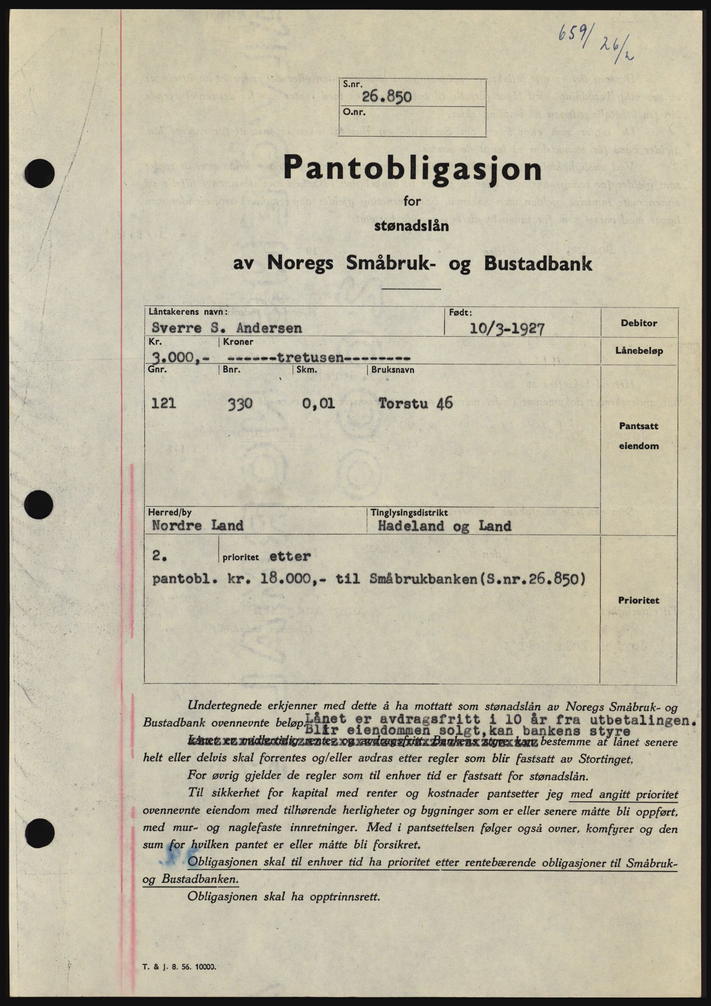 Hadeland og Land tingrett, SAH/TING-010/H/Hb/Hbc/L0040: Pantebok nr. B40, 1959-1959, Dagboknr: 659/1959