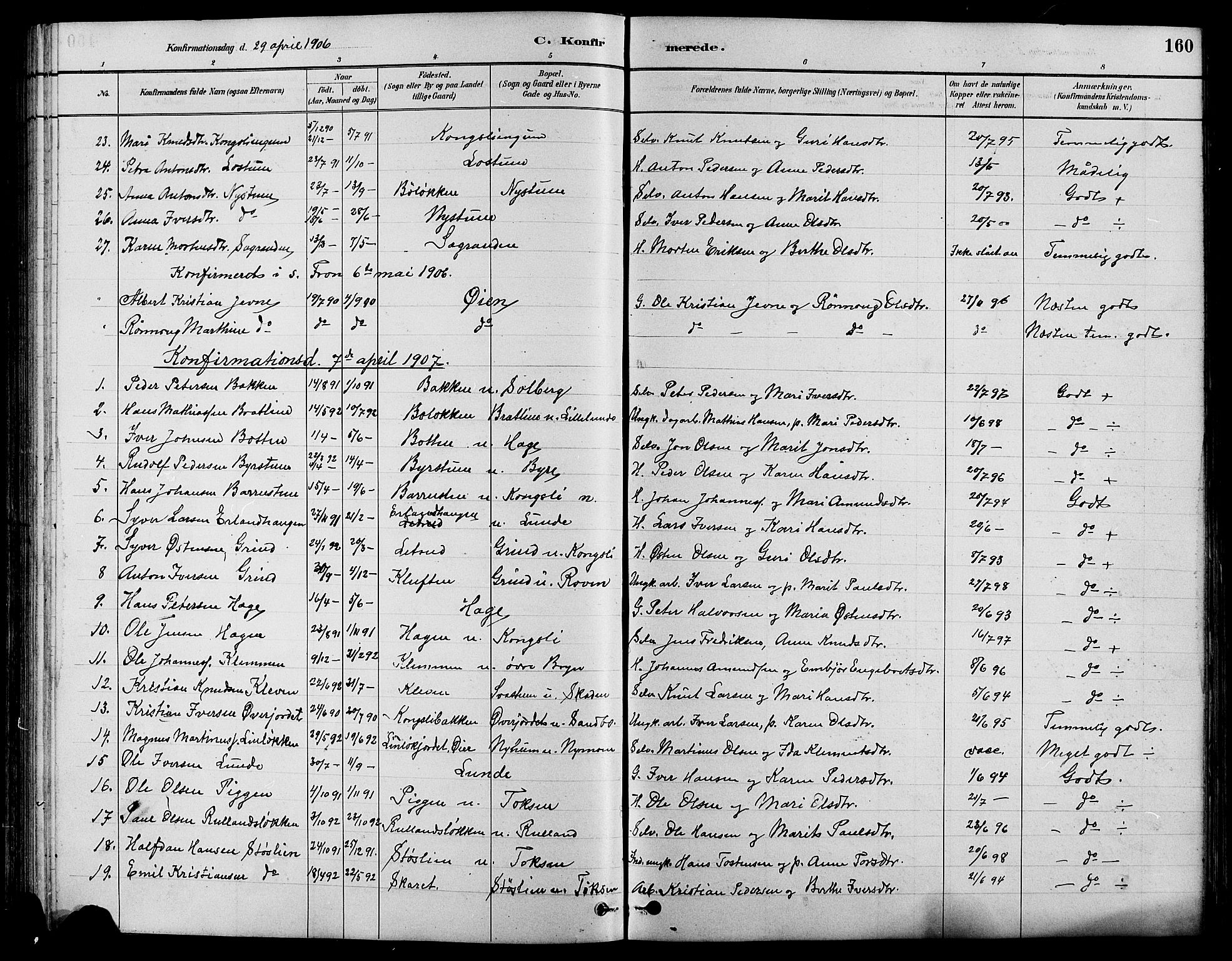 Nord-Fron prestekontor, SAH/PREST-080/H/Ha/Hab/L0004: Klokkerbok nr. 4, 1884-1914, s. 160