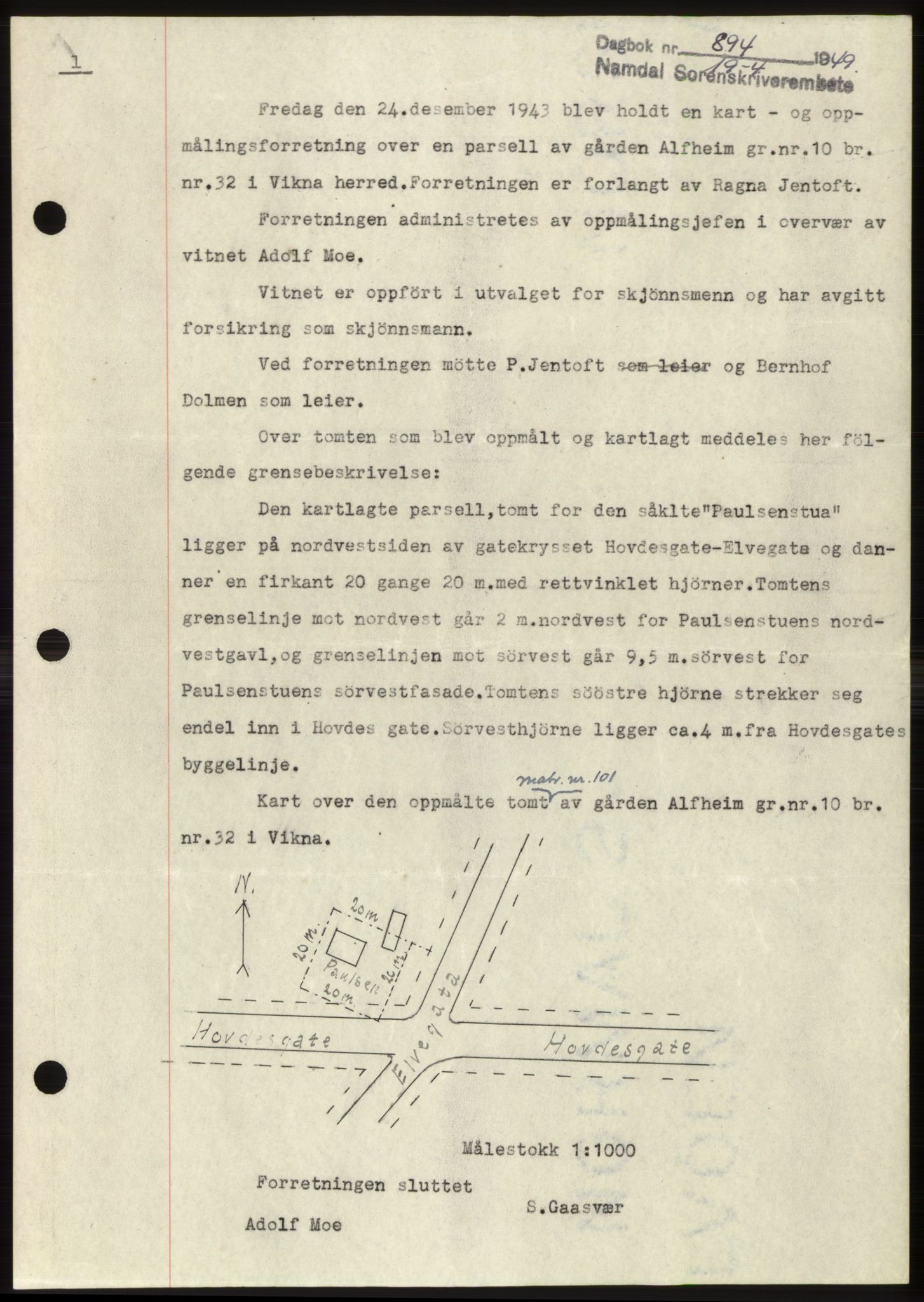 Namdal sorenskriveri, SAT/A-4133/1/2/2C: Pantebok nr. -, 1949-1949, Dagboknr: 894/1949