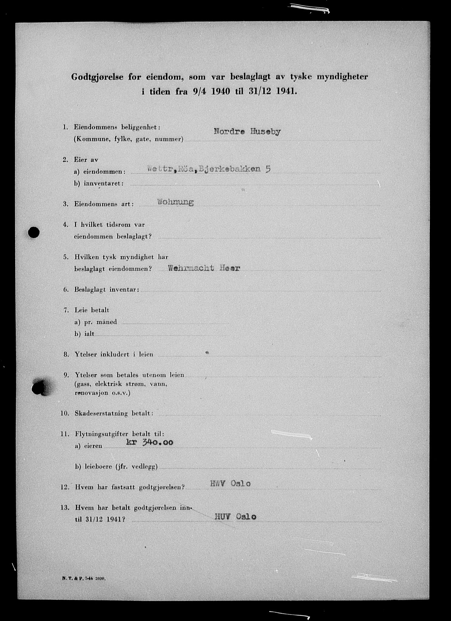 Justisdepartementet, Tilbakeføringskontoret for inndratte formuer, AV/RA-S-1564/I/L1010: Godtgjørelse for beslaglagt eiendom, 1940-1941, s. 140