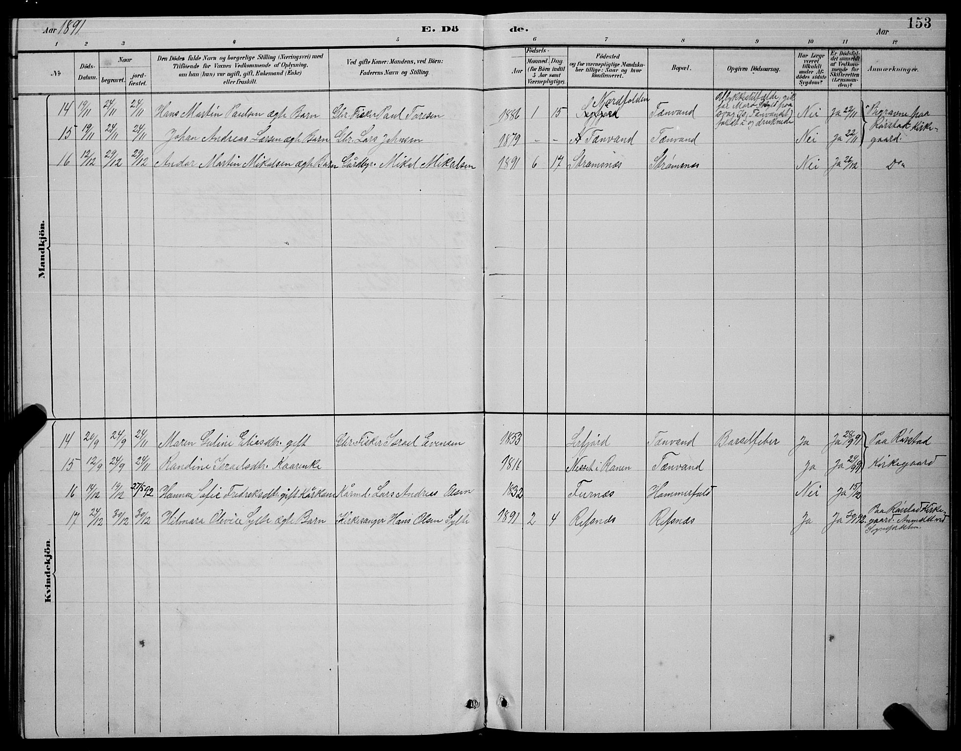 Ministerialprotokoller, klokkerbøker og fødselsregistre - Nordland, AV/SAT-A-1459/854/L0785: Klokkerbok nr. 854C01, 1883-1891, s. 153