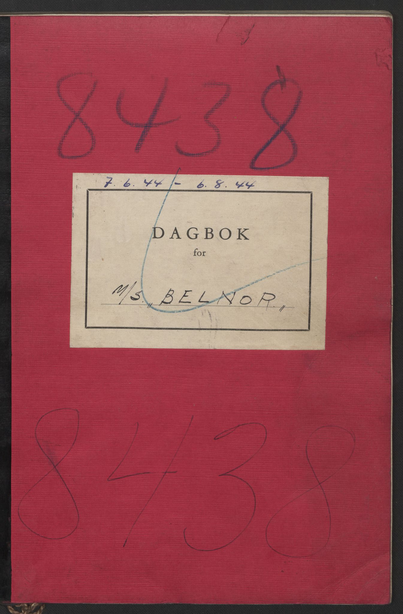 Nortraship, Skipsdagbøker, RA/S-2168/F/L1544/0007: Boknr. 8432 - 8445 / Boknr. 8438 Belnor, 1944