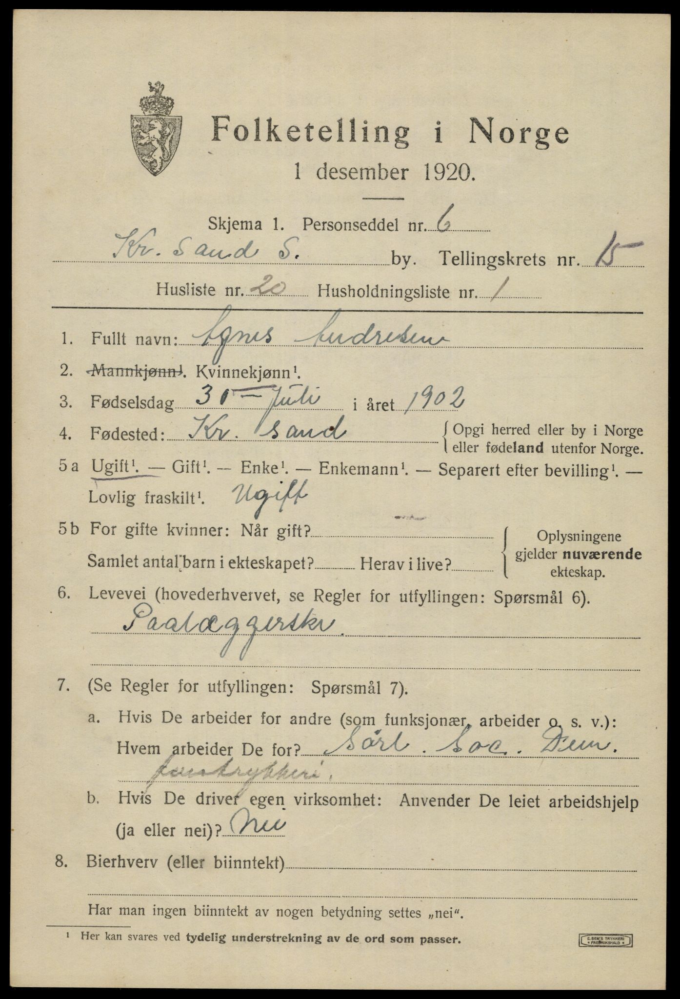 SAK, Folketelling 1920 for 1001 Kristiansand kjøpstad, 1920, s. 30669