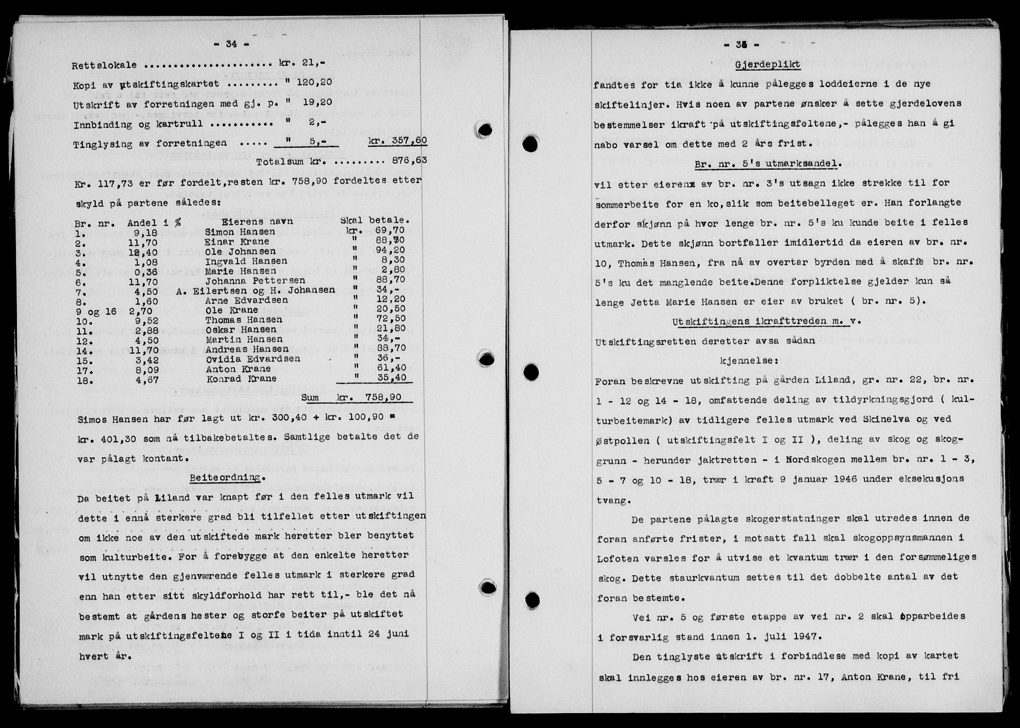 Lofoten sorenskriveri, SAT/A-0017/1/2/2C/L0013a: Pantebok nr. 13a, 1944-1946, Dagboknr: 1104/1945