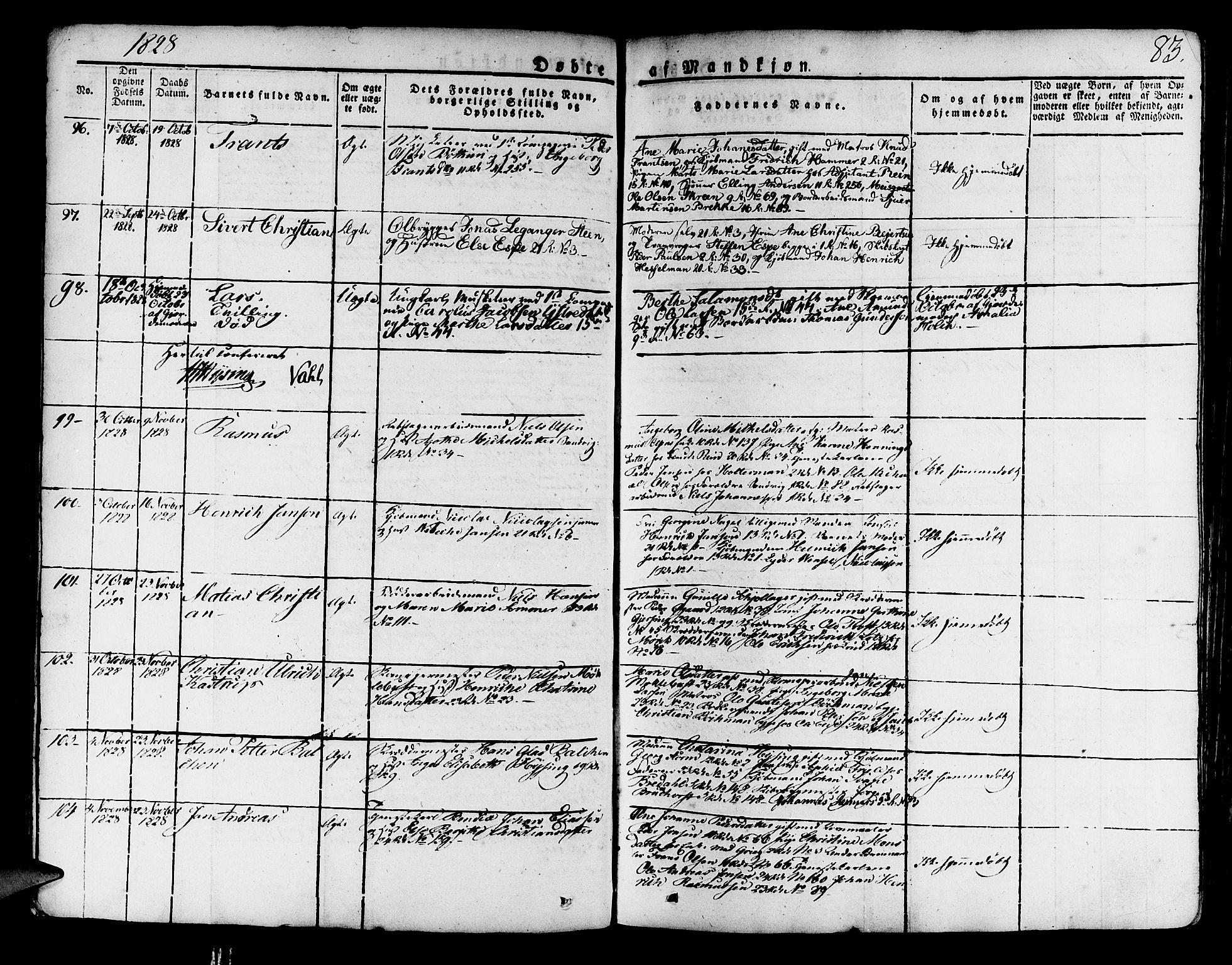 Korskirken sokneprestembete, SAB/A-76101/H/Haa/L0014: Ministerialbok nr. A 14, 1823-1835, s. 83