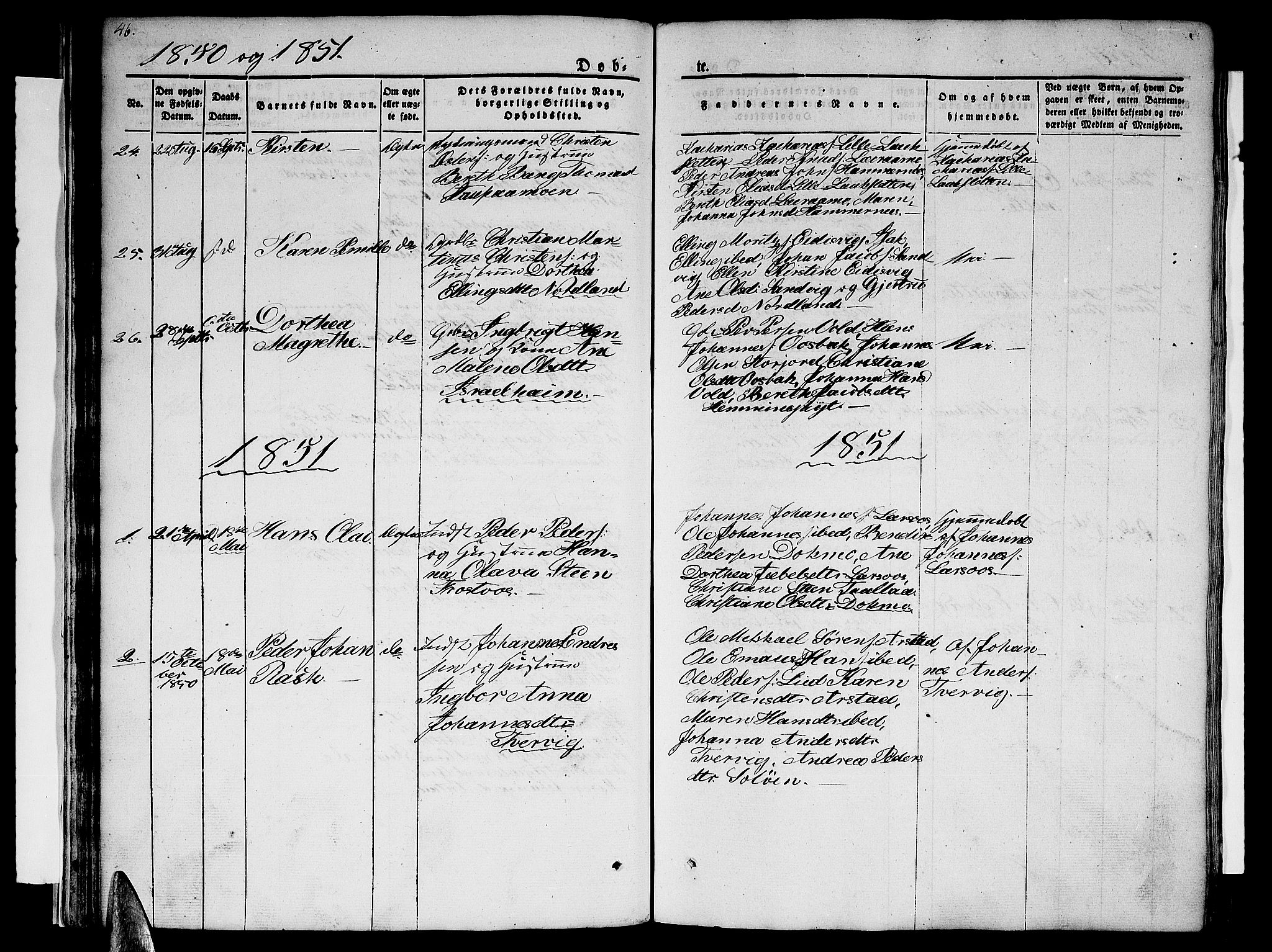 Ministerialprotokoller, klokkerbøker og fødselsregistre - Nordland, AV/SAT-A-1459/846/L0652: Klokkerbok nr. 846C02, 1841-1871, s. 46