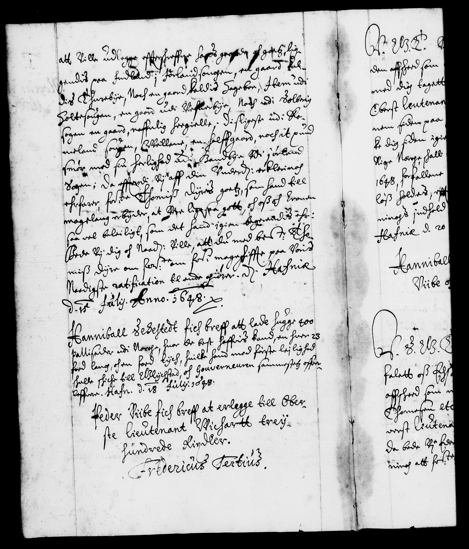 Danske Kanselli 1572-1799, RA/EA-3023/F/Fc/Fca/Fcab/L0008: Norske tegnelser (mikrofilm), 1648-1652, s. 1b