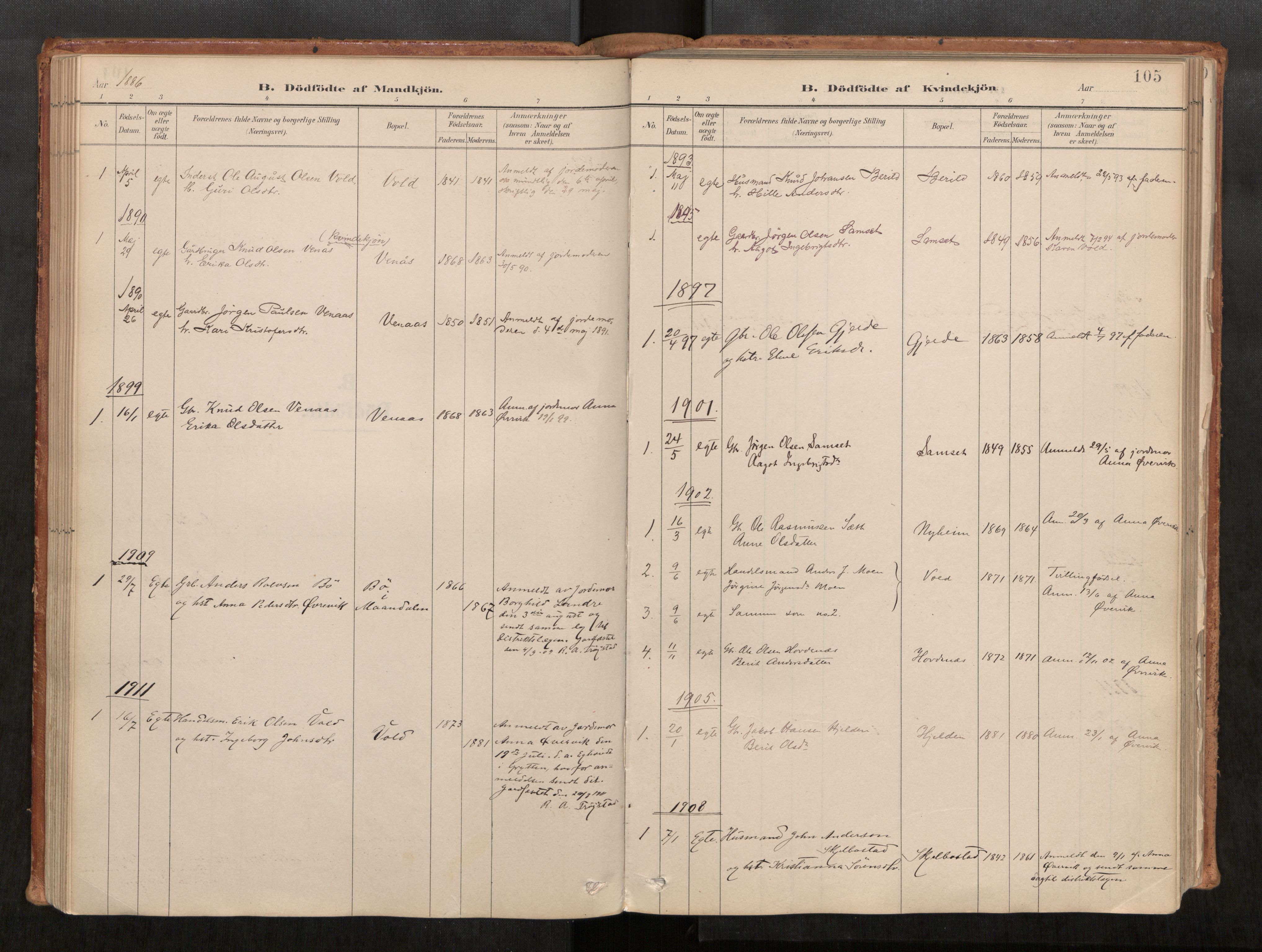 Ministerialprotokoller, klokkerbøker og fødselsregistre - Møre og Romsdal, SAT/A-1454/543/L0568: Ministerialbok nr. 543A03, 1885-1915, s. 105