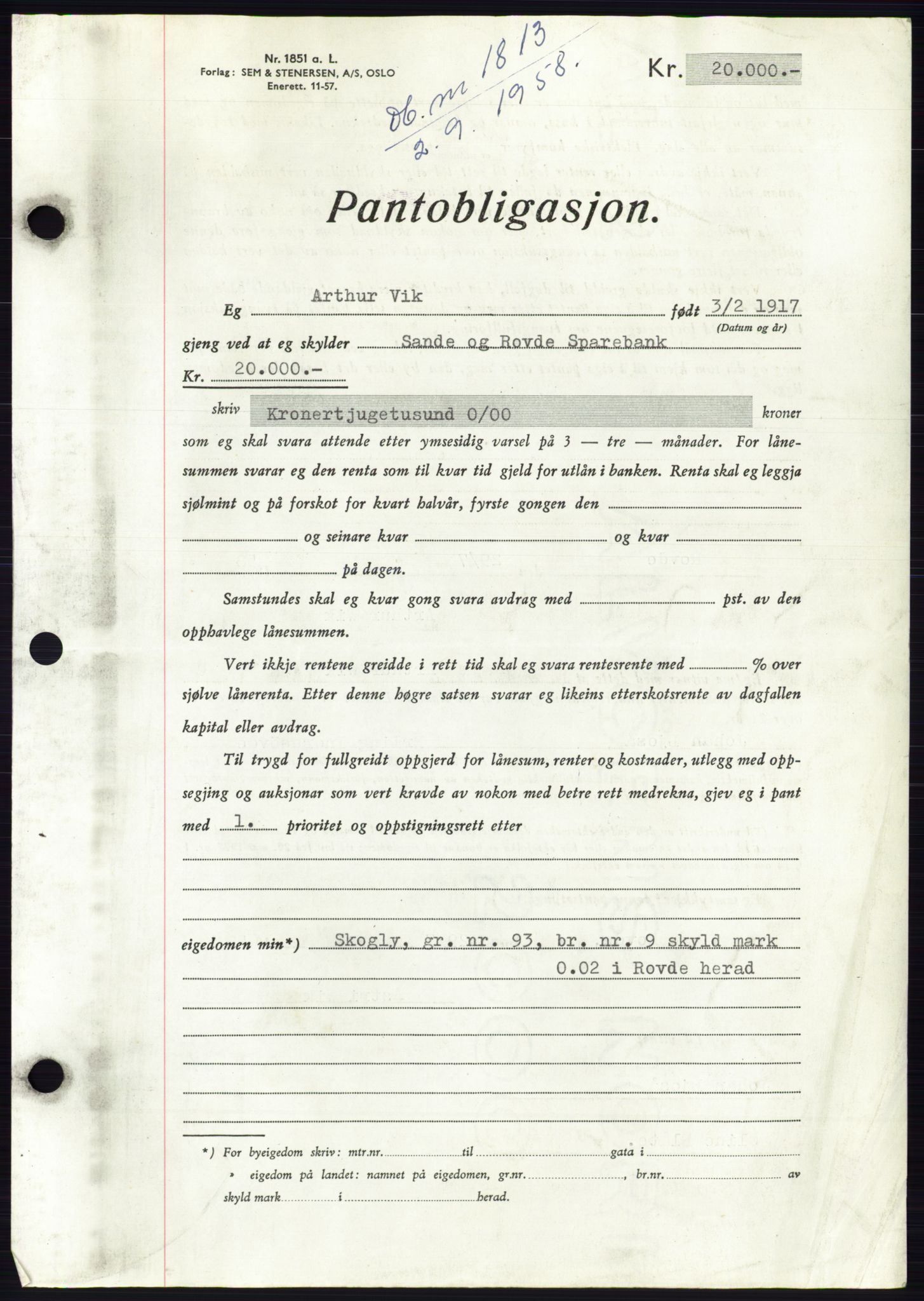 Søre Sunnmøre sorenskriveri, AV/SAT-A-4122/1/2/2C/L0132: Pantebok nr. 20B, 1958-1959, Dagboknr: 1813/1958