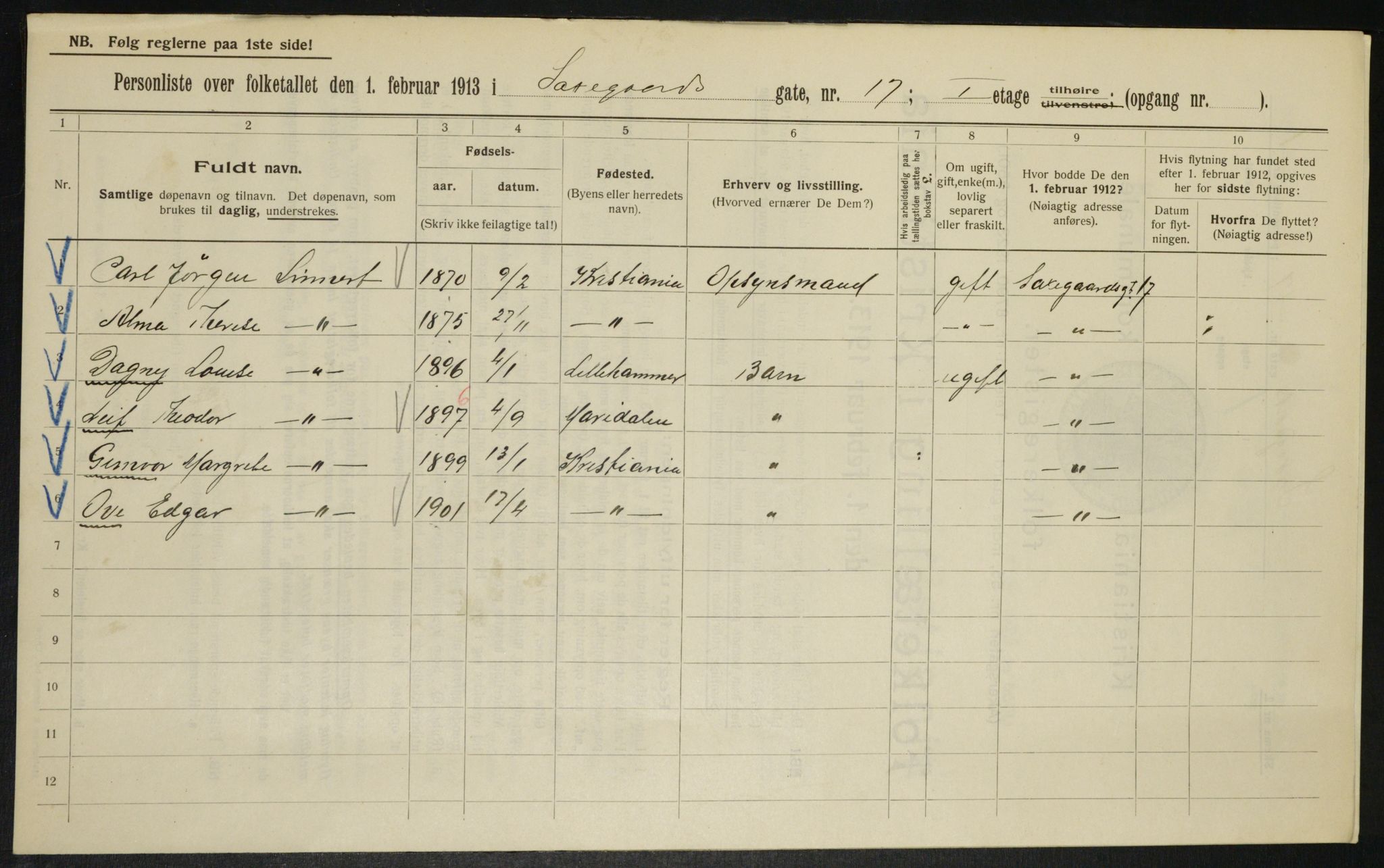 OBA, Kommunal folketelling 1.2.1913 for Kristiania, 1913, s. 89363