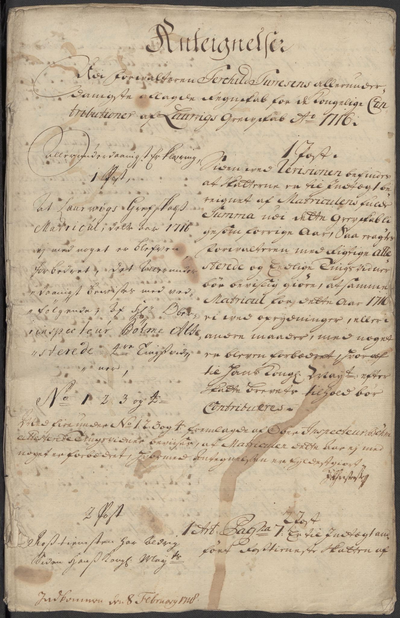 Rentekammeret inntil 1814, Reviderte regnskaper, Fogderegnskap, RA/EA-4092/R33/L1987: Fogderegnskap Larvik grevskap, 1716-1717, s. 280