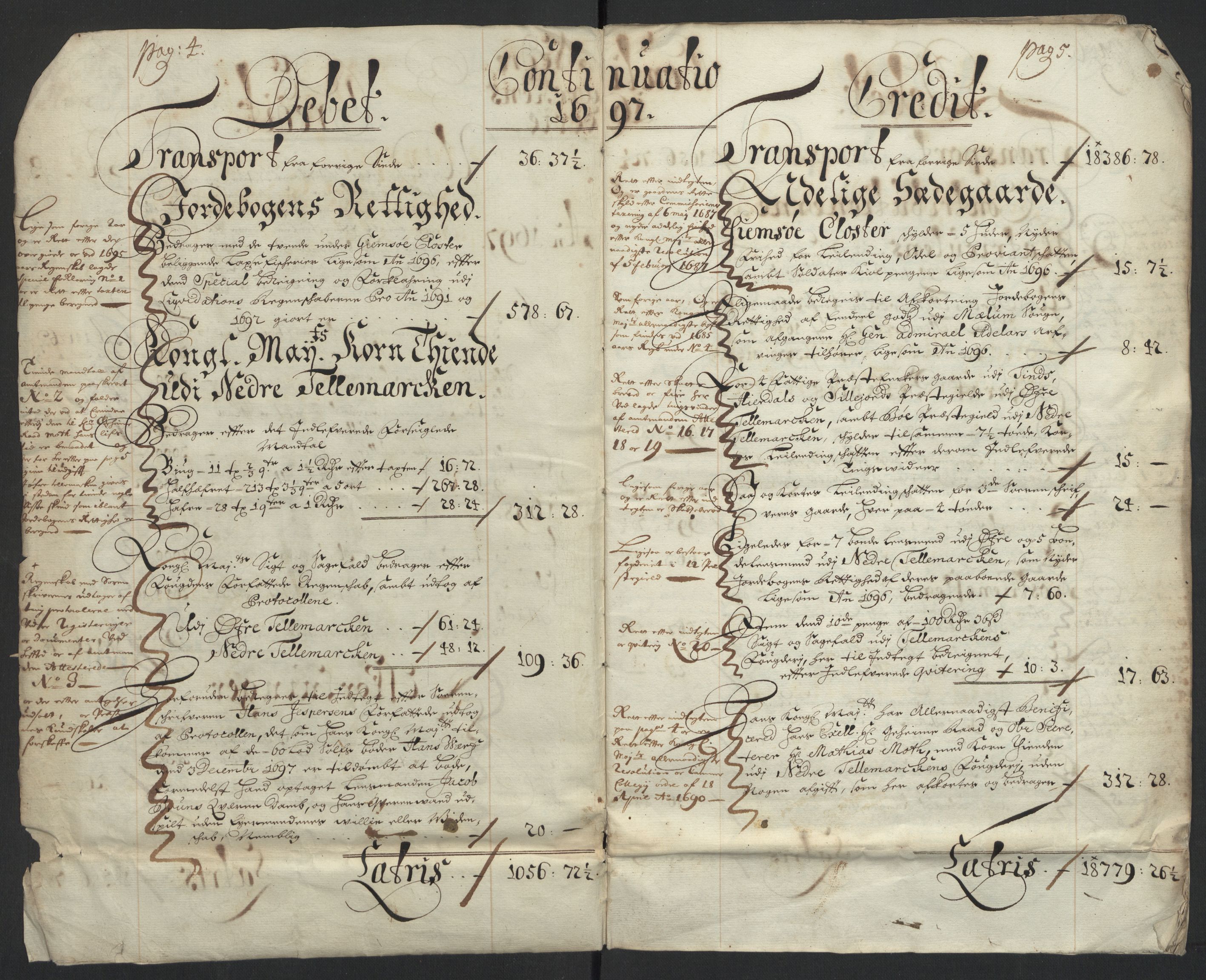 Rentekammeret inntil 1814, Reviderte regnskaper, Fogderegnskap, AV/RA-EA-4092/R36/L2096: Fogderegnskap Øvre og Nedre Telemark og Bamble, 1697, s. 6