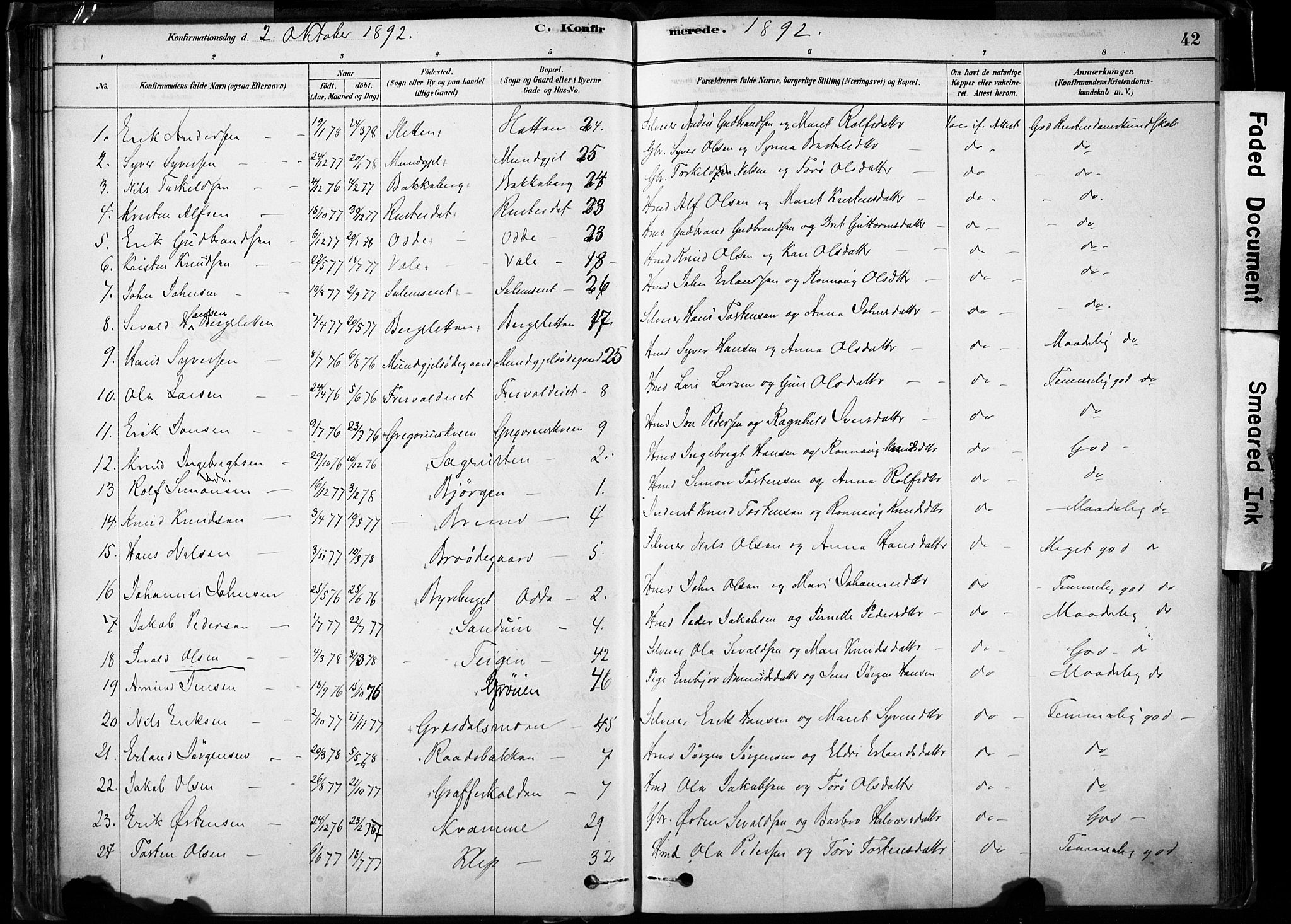 Lom prestekontor, AV/SAH-PREST-070/K/L0009: Ministerialbok nr. 9, 1878-1907, s. 42