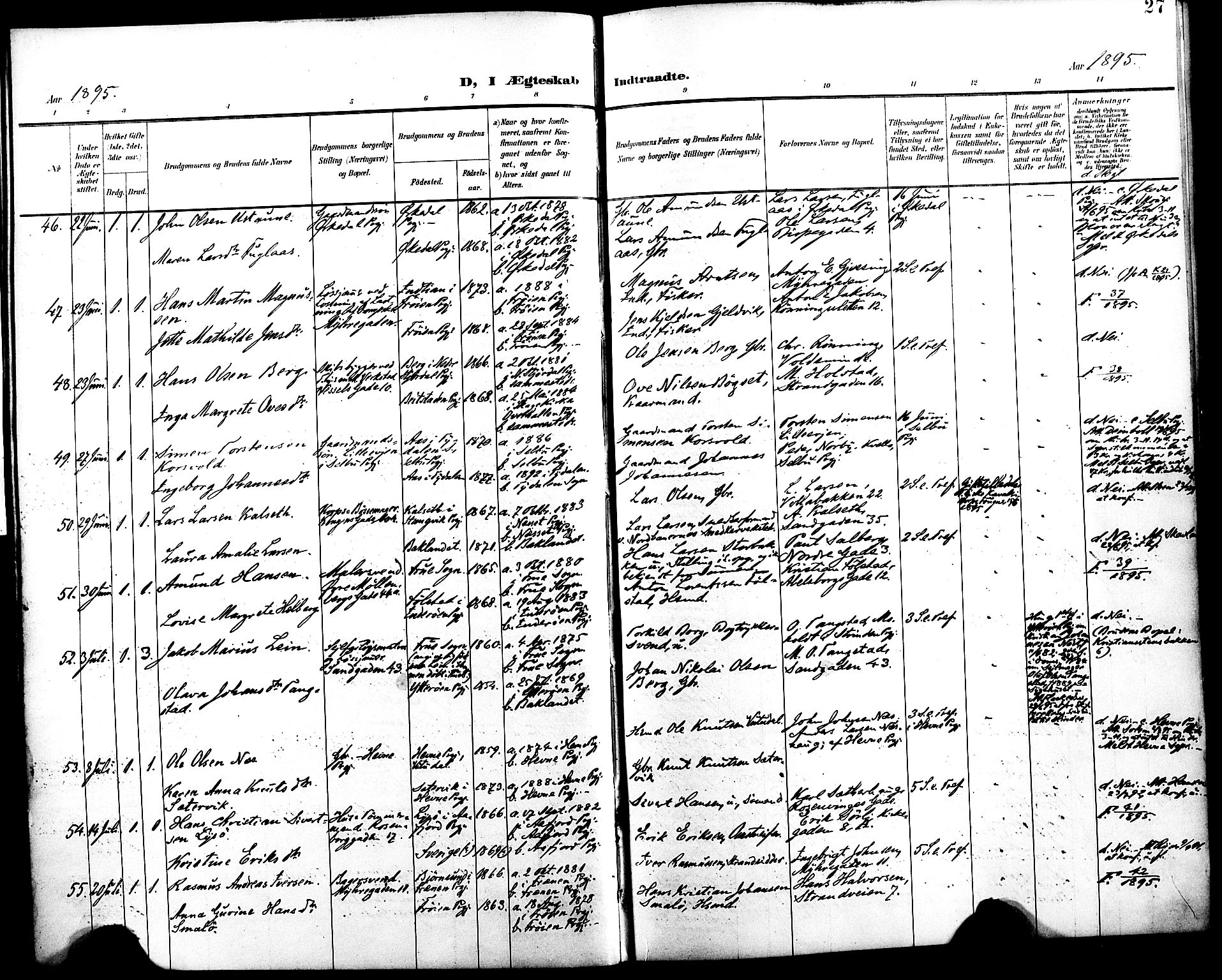Ministerialprotokoller, klokkerbøker og fødselsregistre - Sør-Trøndelag, SAT/A-1456/604/L0198: Ministerialbok nr. 604A19, 1893-1900, s. 27