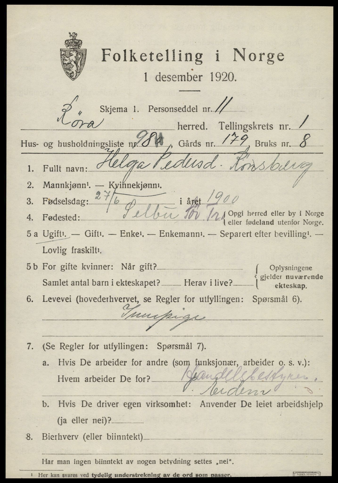 SAT, Folketelling 1920 for 1730 Røra herred, 1920, s. 1467