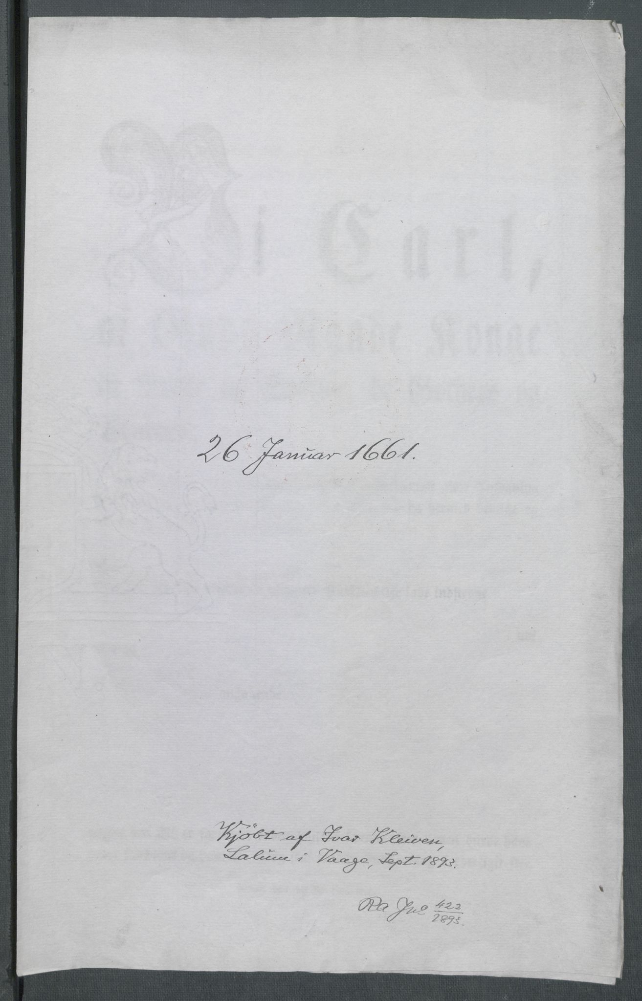 Riksarkivets diplomsamling, AV/RA-EA-5965/F02/L0169: Dokumenter, 1661-1663, s. 2