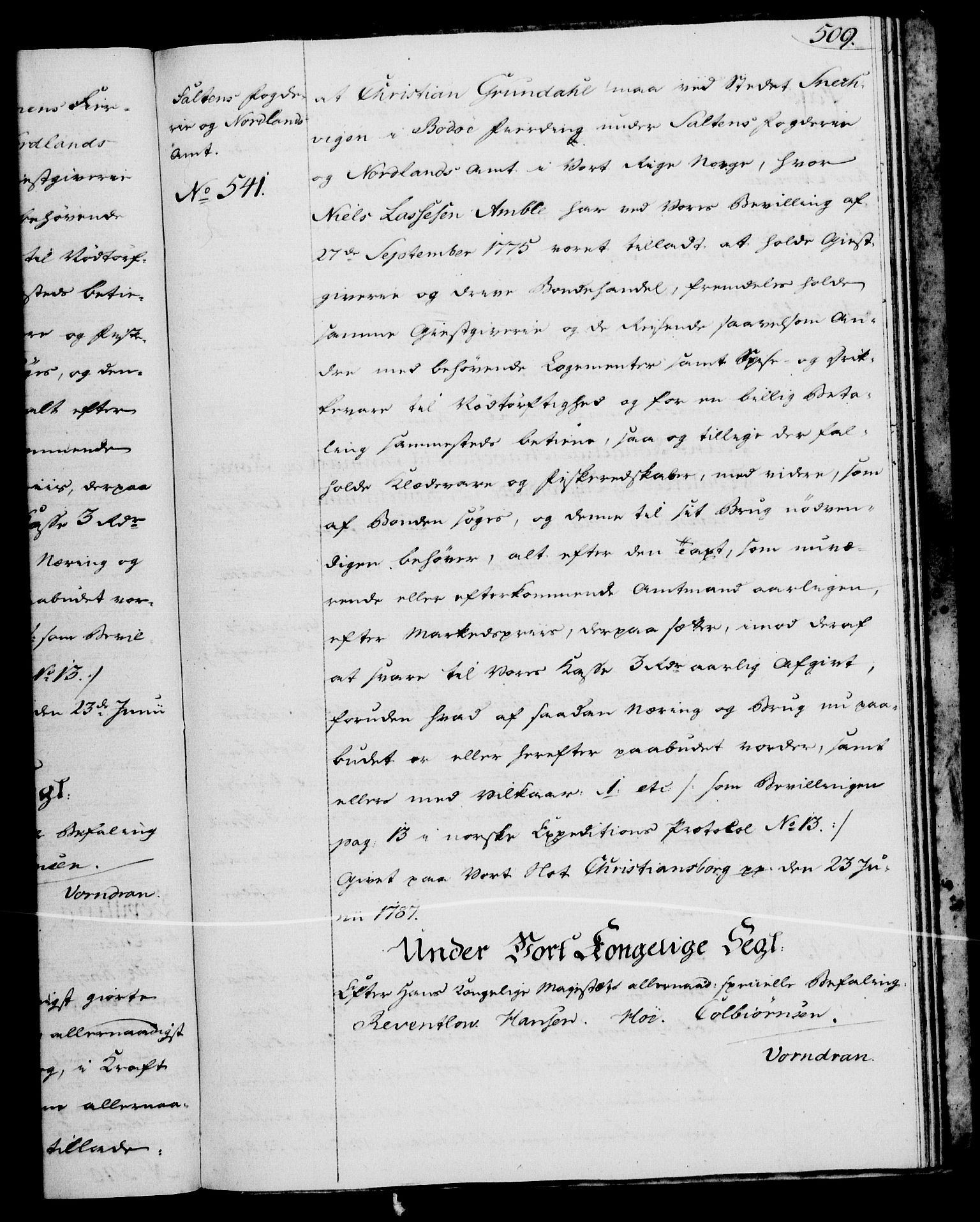 Rentekammeret, Kammerkanselliet, RA/EA-3111/G/Gg/Gga/L0013: Norsk ekspedisjonsprotokoll med register (merket RK 53.13), 1784-1787, s. 509