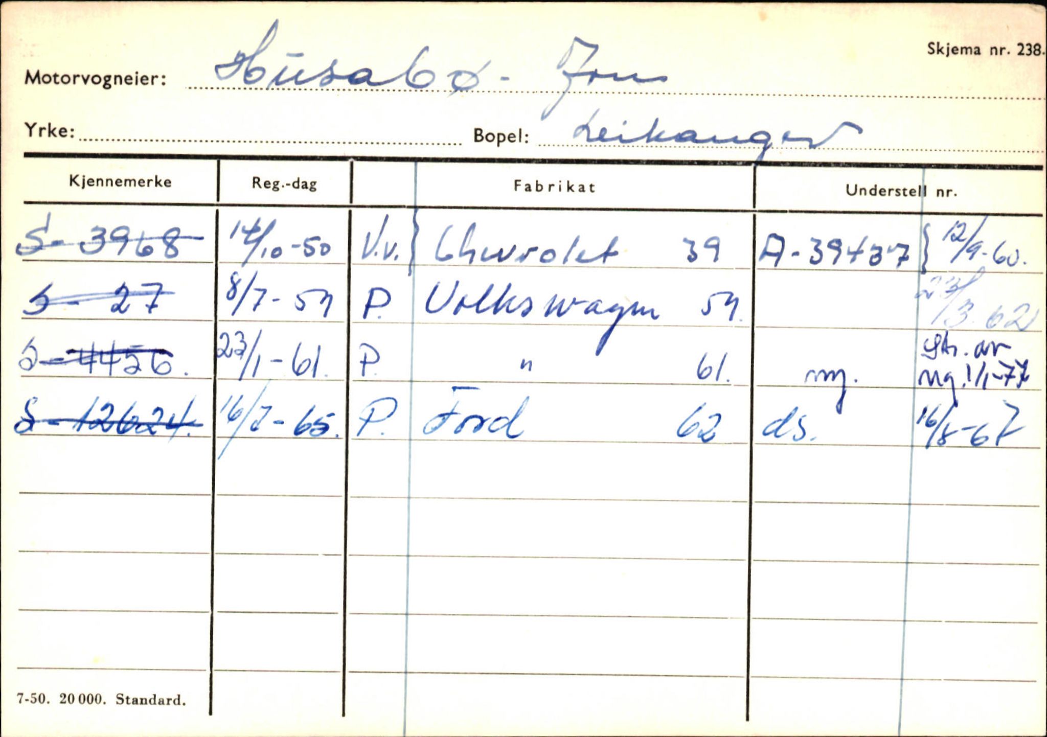 Statens vegvesen, Sogn og Fjordane vegkontor, AV/SAB-A-5301/4/F/L0126: Eigarregister Fjaler M-Å. Leikanger A-Å, 1945-1975, s. 1513