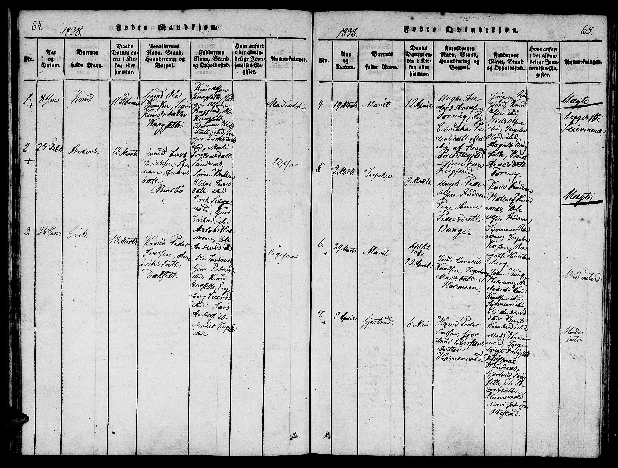 Ministerialprotokoller, klokkerbøker og fødselsregistre - Møre og Romsdal, AV/SAT-A-1454/548/L0612: Ministerialbok nr. 548A01, 1818-1846, s. 64-65